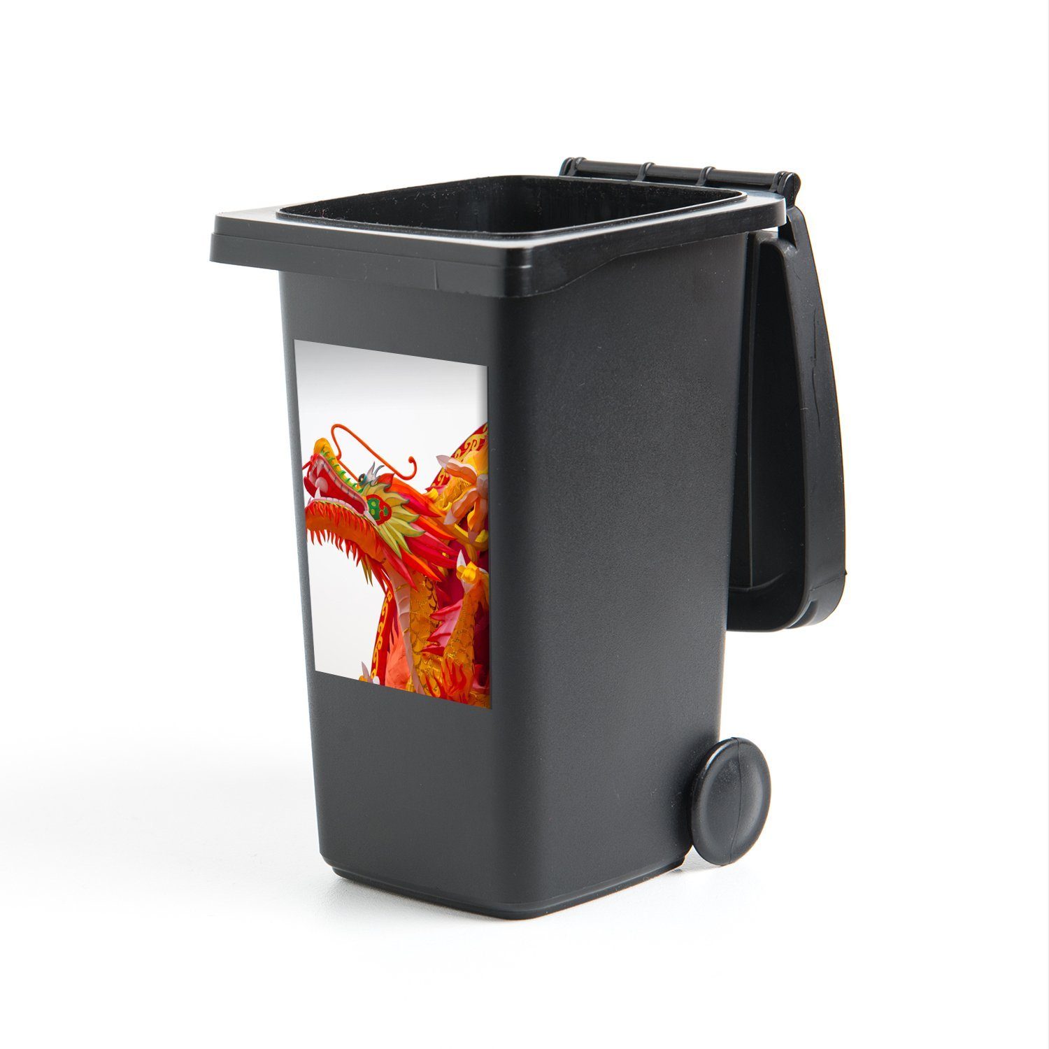 MuchoWow Wandsticker Roter chinesischer Drache vor einem weißen Hintergrund (1 St), Mülleimer-aufkleber, Mülltonne, Sticker, Container, Abfalbehälter