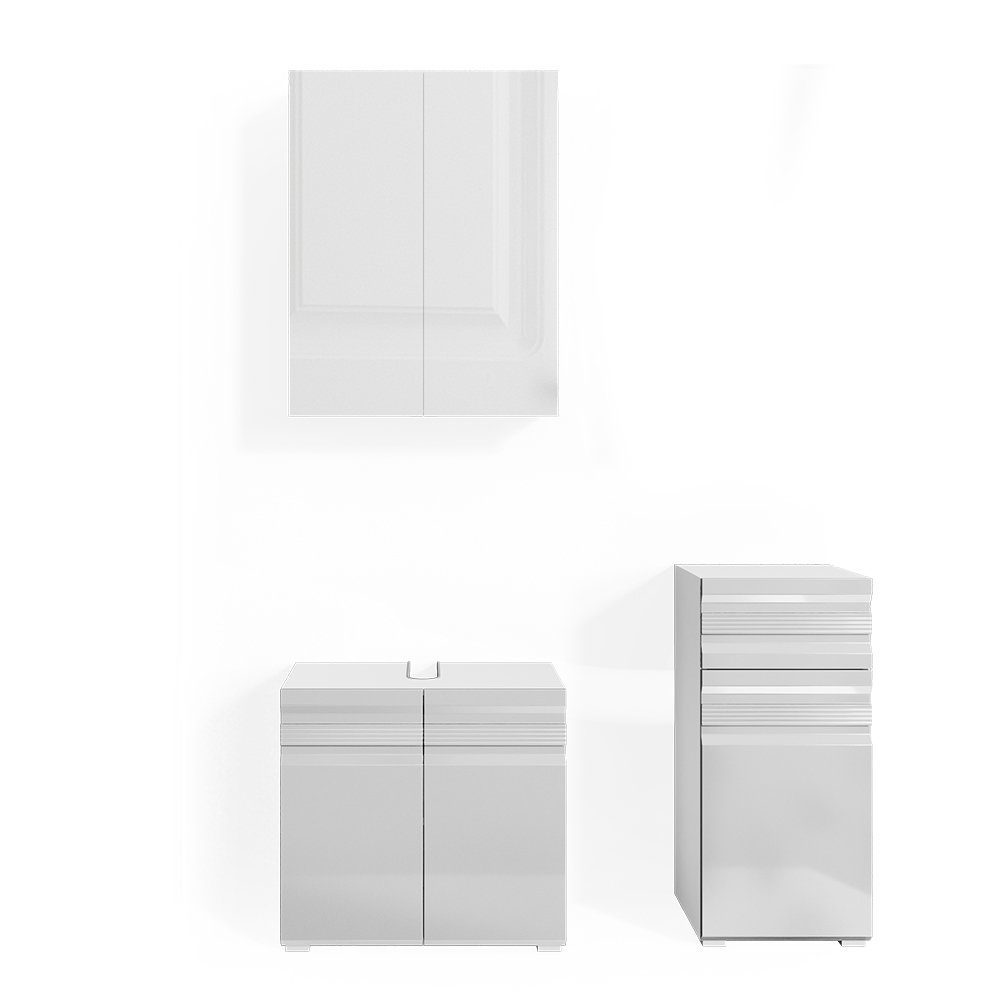 Vicco Badmöbel-Set Fredd, Weiß Hochglanz, 3 Teile, (3-er Set, 3-St., 3er Set)