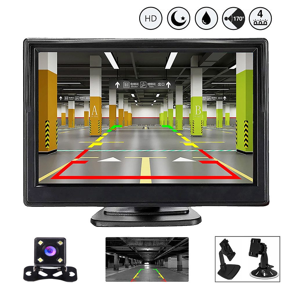 KFZ Rückfahrkamera mit 5'' Monitor Kit Wasserdicht Nachtsicht LKW Rückfahrkamera
