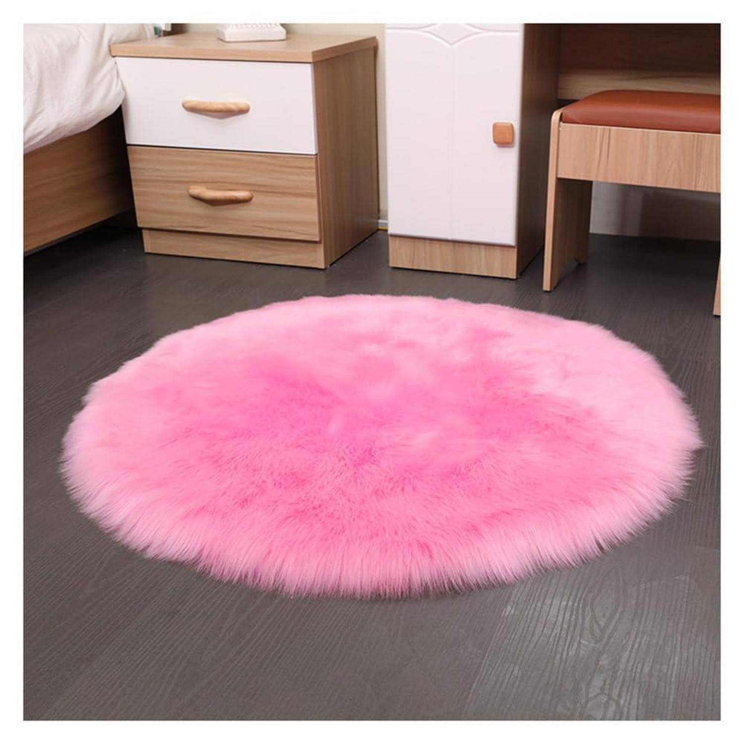 LuxusKollektion Fellteppich Runder Teppich Rosa 180cm Flauschig Longhair