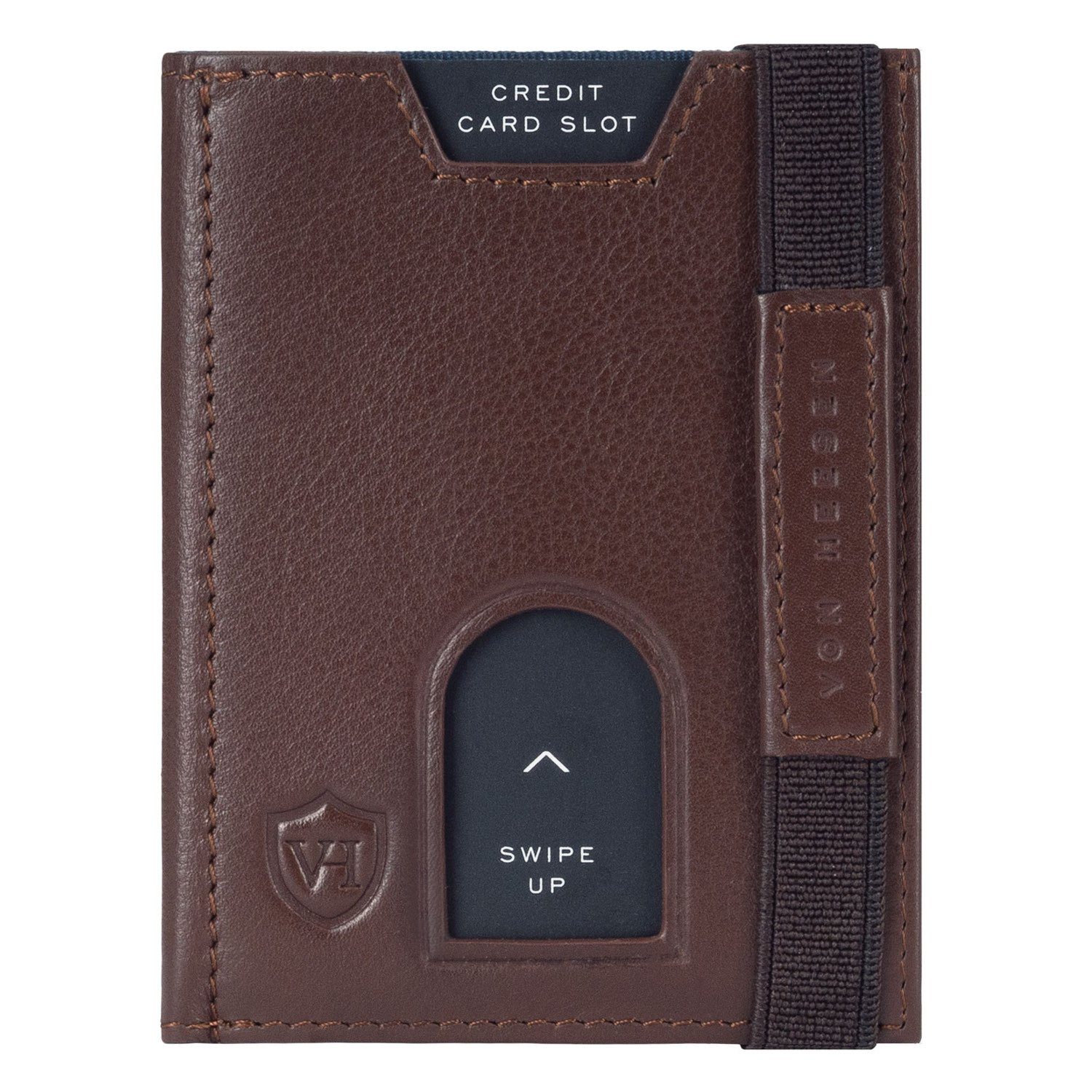 VON HEESEN Geldbörse Whizz Wallet inkl. & Geschenkbox Braun 5 Kartenfächer Wallet Slim Geldbeutel Portemonnaie mit & RFID-Schutz Mini-Münzfach
