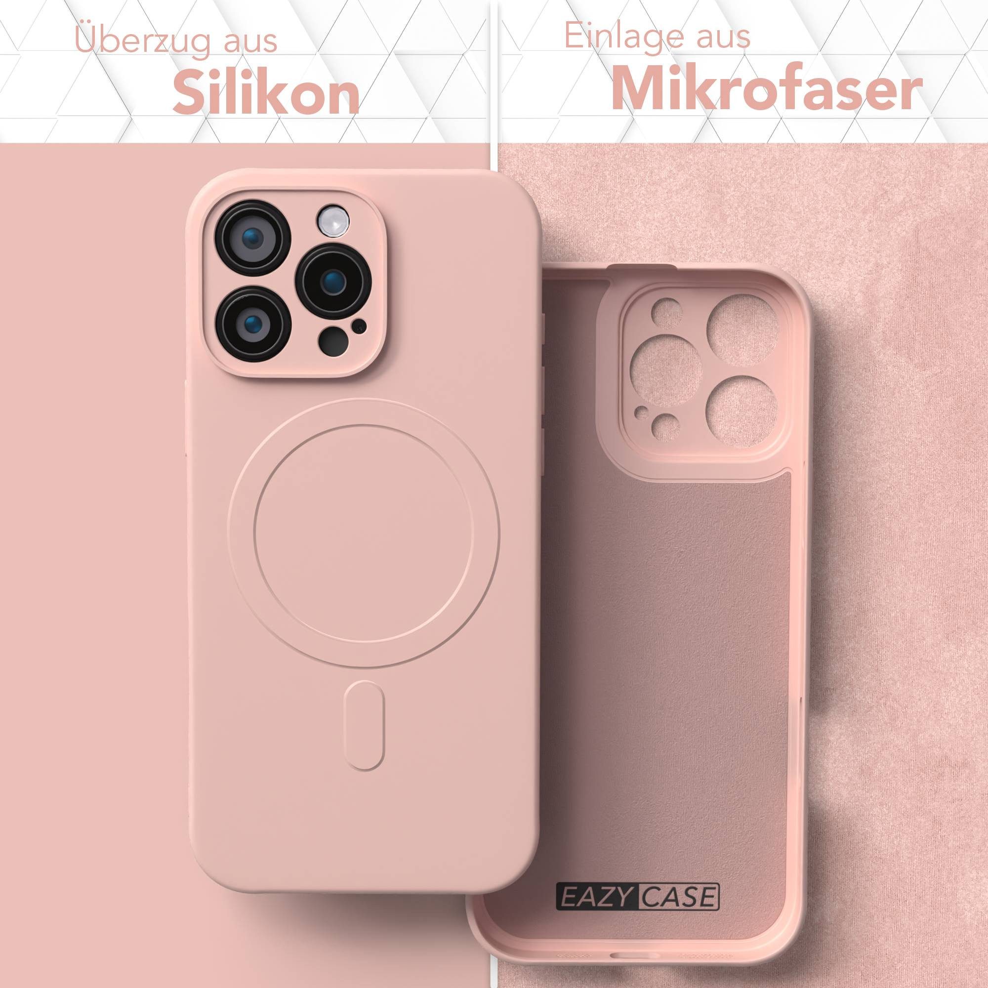 EAZY CASE Handyhülle für Apple iPhone 16 Pro Max Hülle Silikon 6,9 Zoll, MagSafe Schutzhülle Silikoncover mit Kameraschutz Rosa / Altrosa