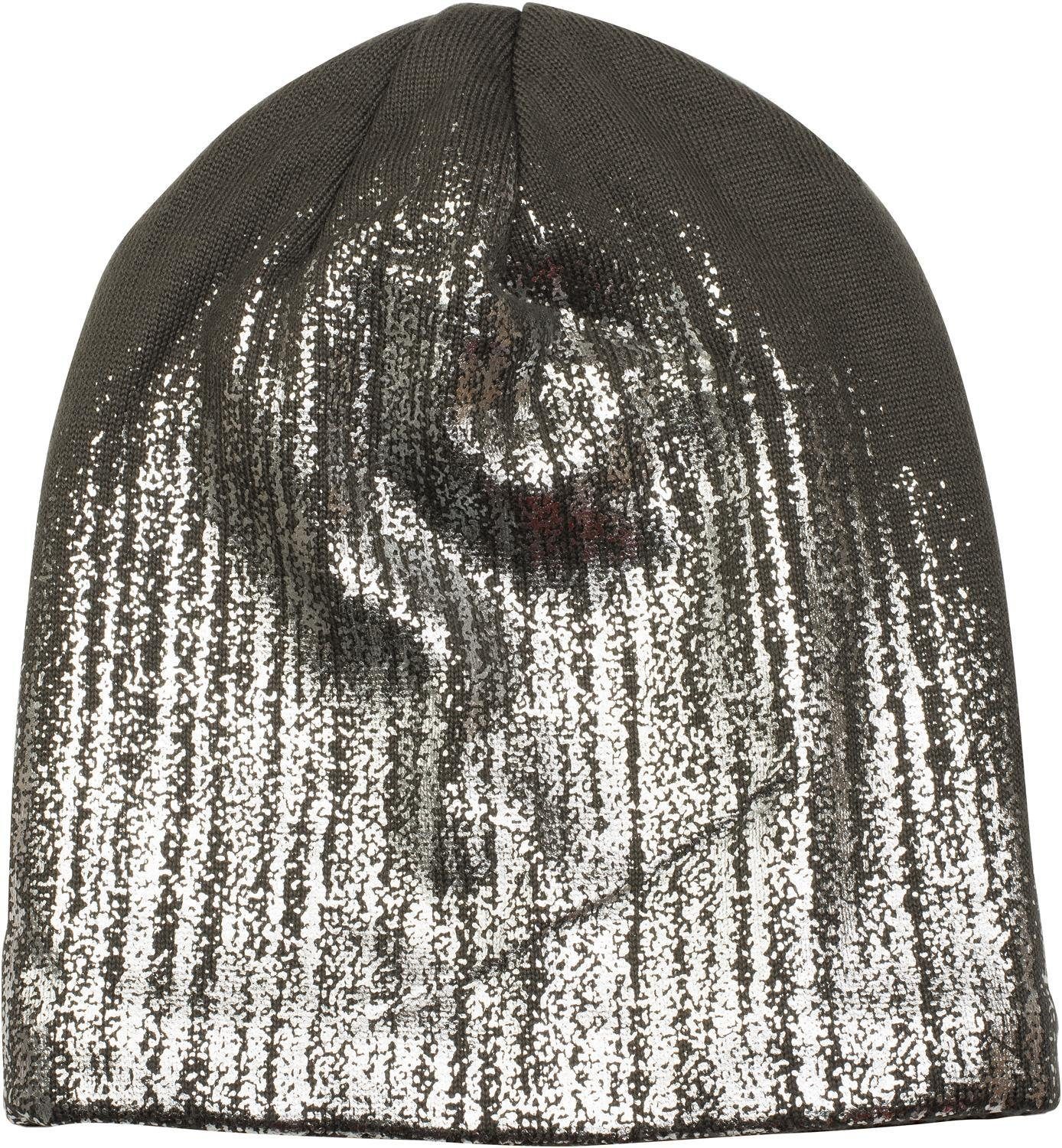 Dunkelgrau Feinstrick Metallic Print (1-St) styleBREAKER mit Strickmütze Beanie Silber /