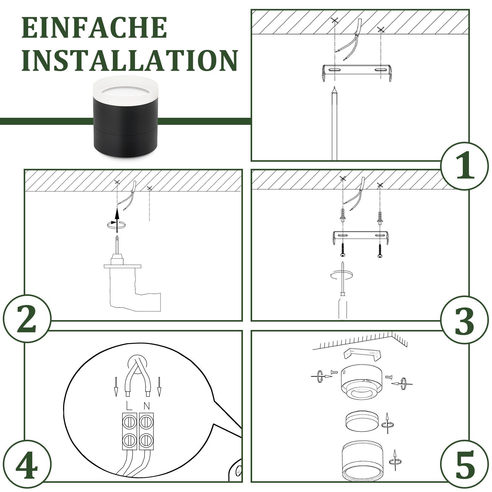 Faretto led da soffitto nero rotondo a plafone 5w bianco caldo_voghion.com