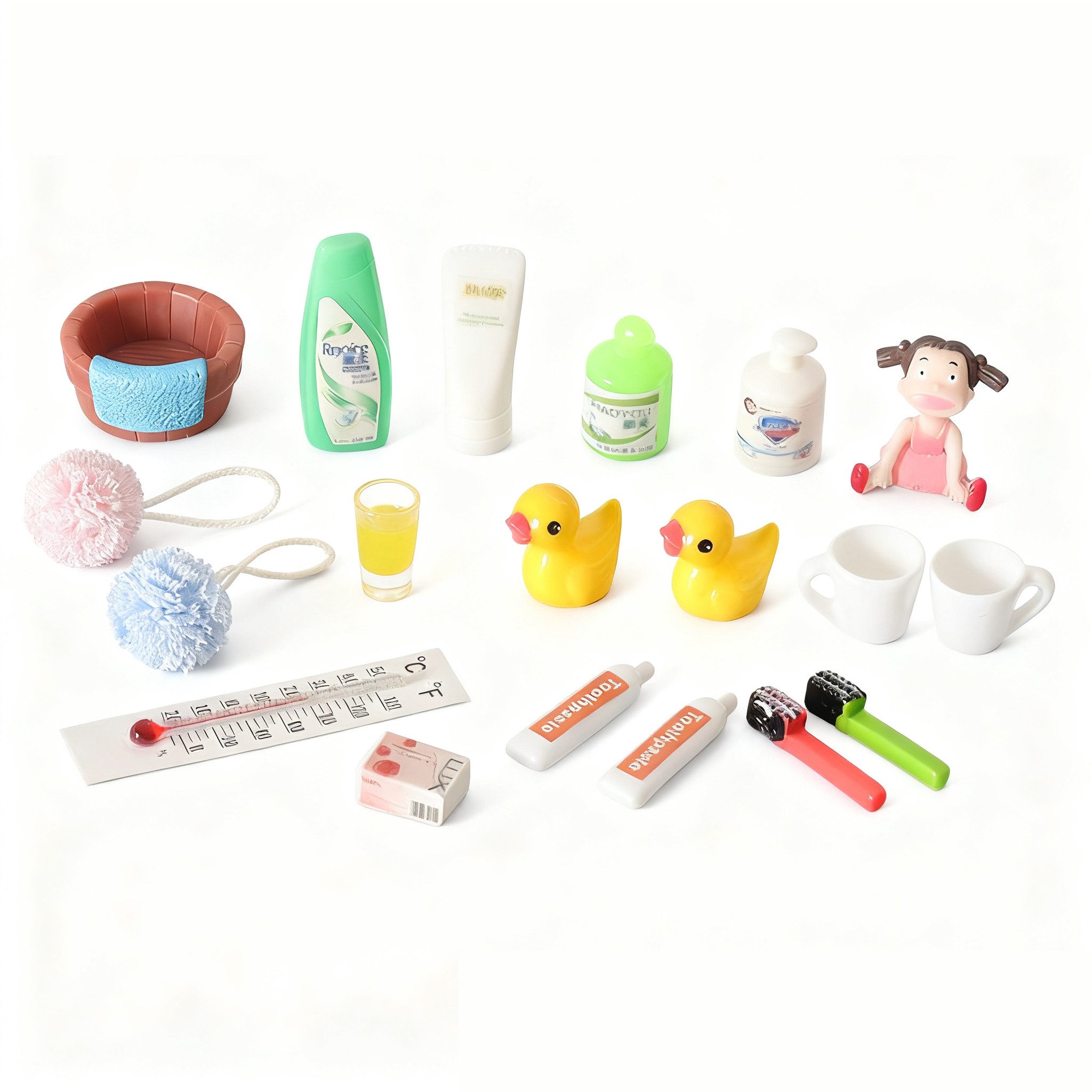 CLTYQ Кукольная мебель 19 Stück Miniatur Wichtelzubehör Bade Set,Miniatur Puppenhaus Zubehör, Wasch Set Badeutensilien für Wichteltür Weihnachten Deko Puppenhaus
