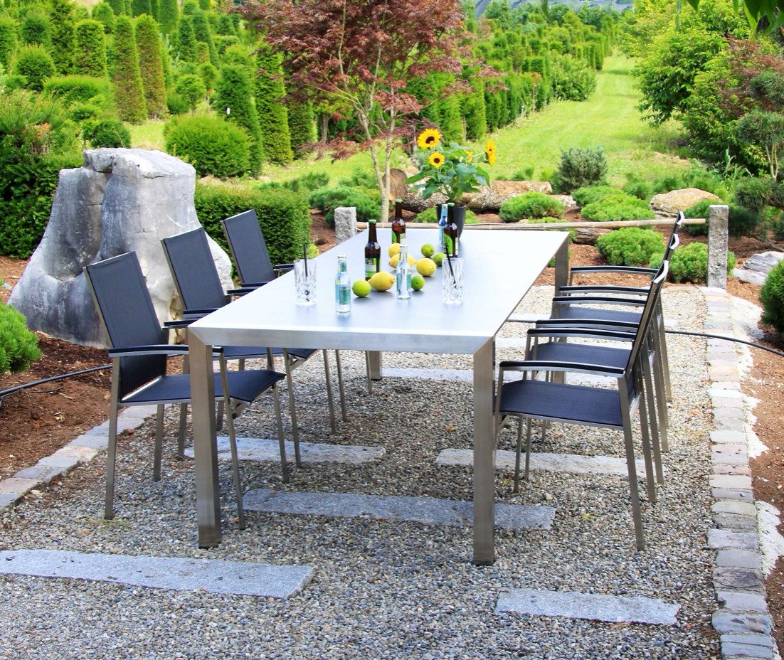 acamp Garten-Essgruppe 7-teiliges Stapelstuhl Set Auris inkl. ausziehbarer Tisch, (Gartenmöbel Set), stapelbar, Sitzgruppe, Lounge-Set mit Gartentisch