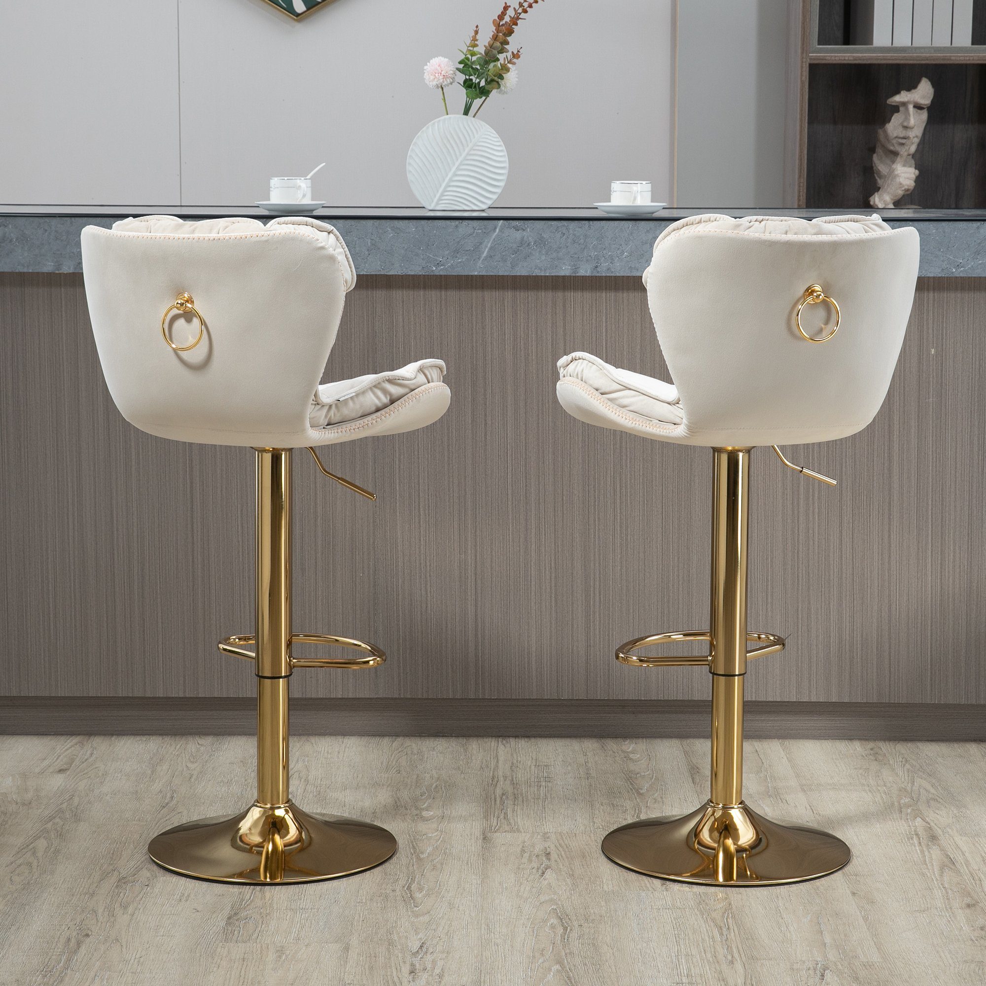 WISHDOR Barhocker Barstühle (mit Elfenbein 360-Grad-Höhenverstellung Esszimmer Barhocker Fußstütze 2PC/setzen), Küche, Tresenhocker, für
