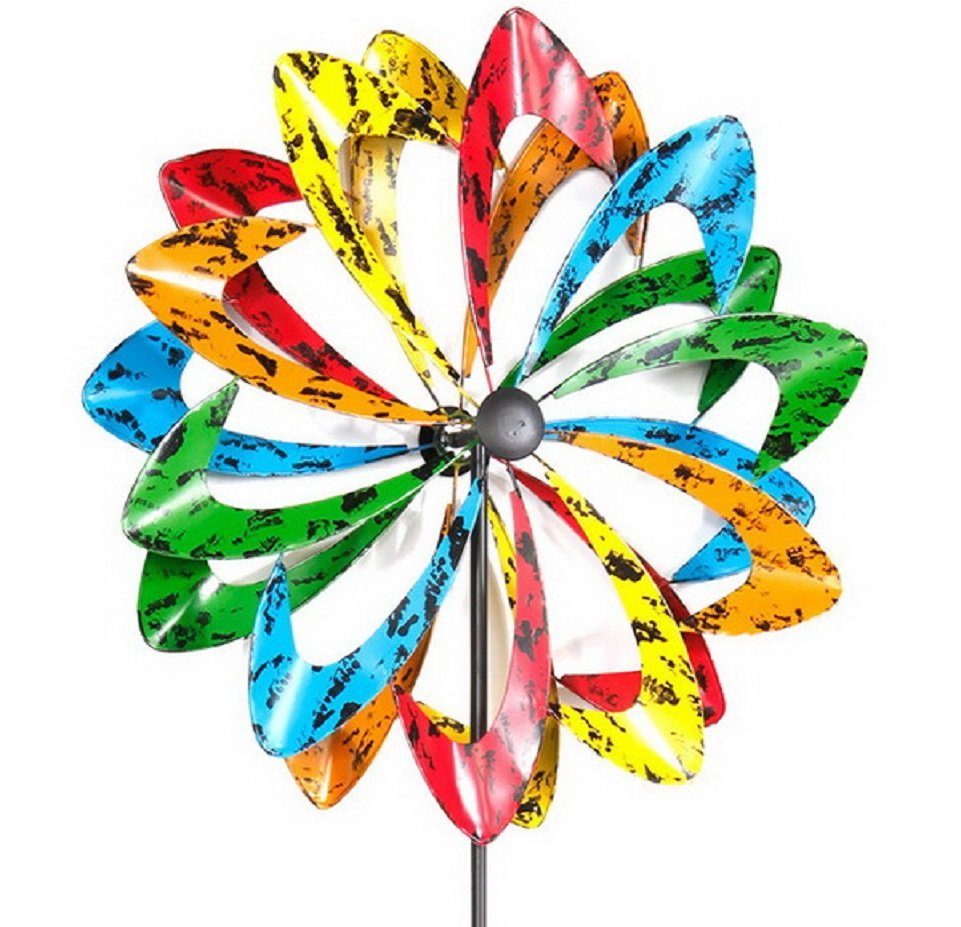 Linder Exclusiv GmbH Windrad Garten Doppel-Windrad Außendeko Gartenstecker (1 St), bunt, Ø38 x H140 cm, aus Metall, mit Erdspieß