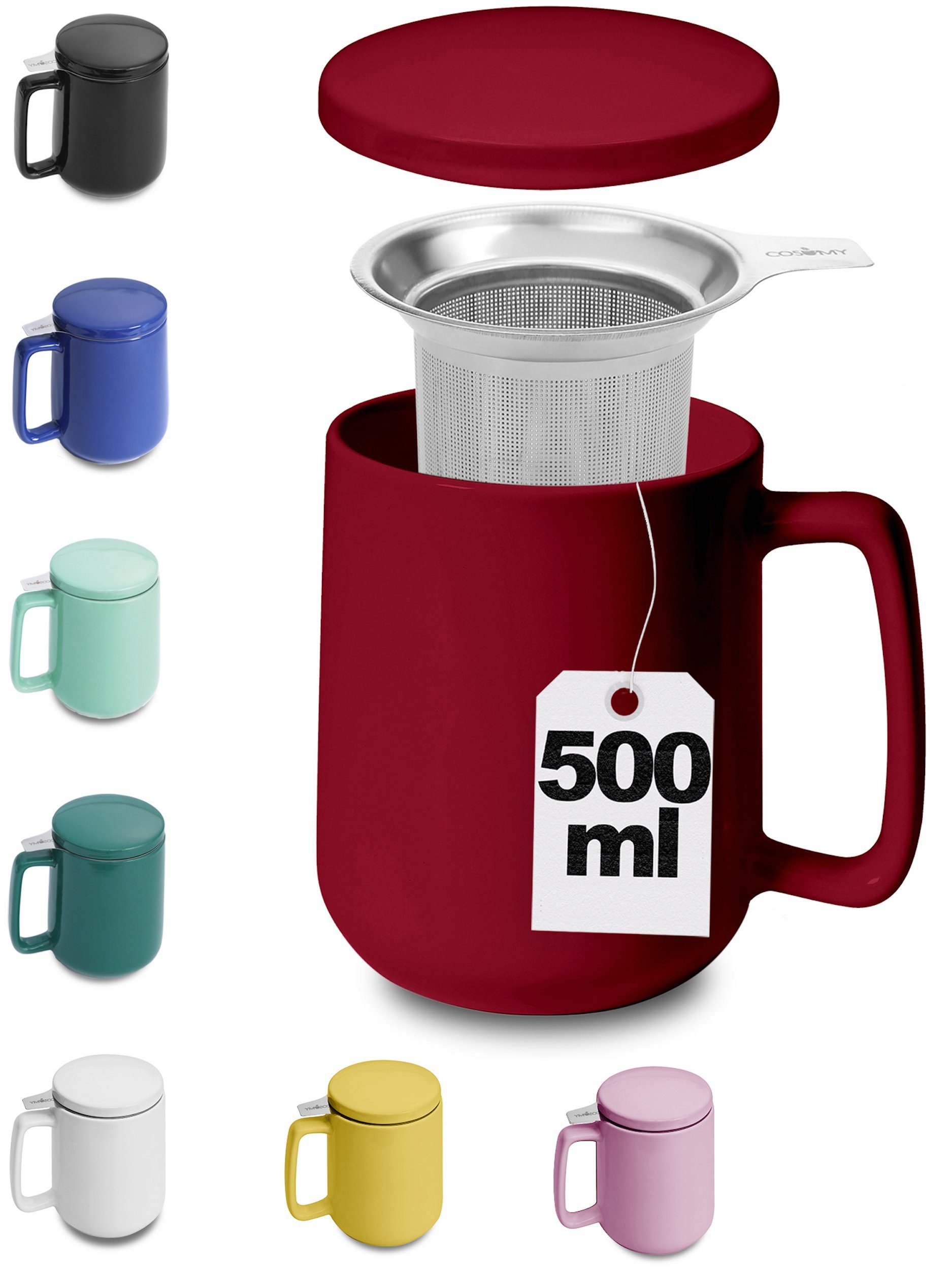 Cosumy Teeglas »Teetasse mit Sieb und Deckel Rot 500ml«, Keramik, Hält  Lange warm - 500ml XXL Groß - Spülmaschinenfest online kaufen | OTTO