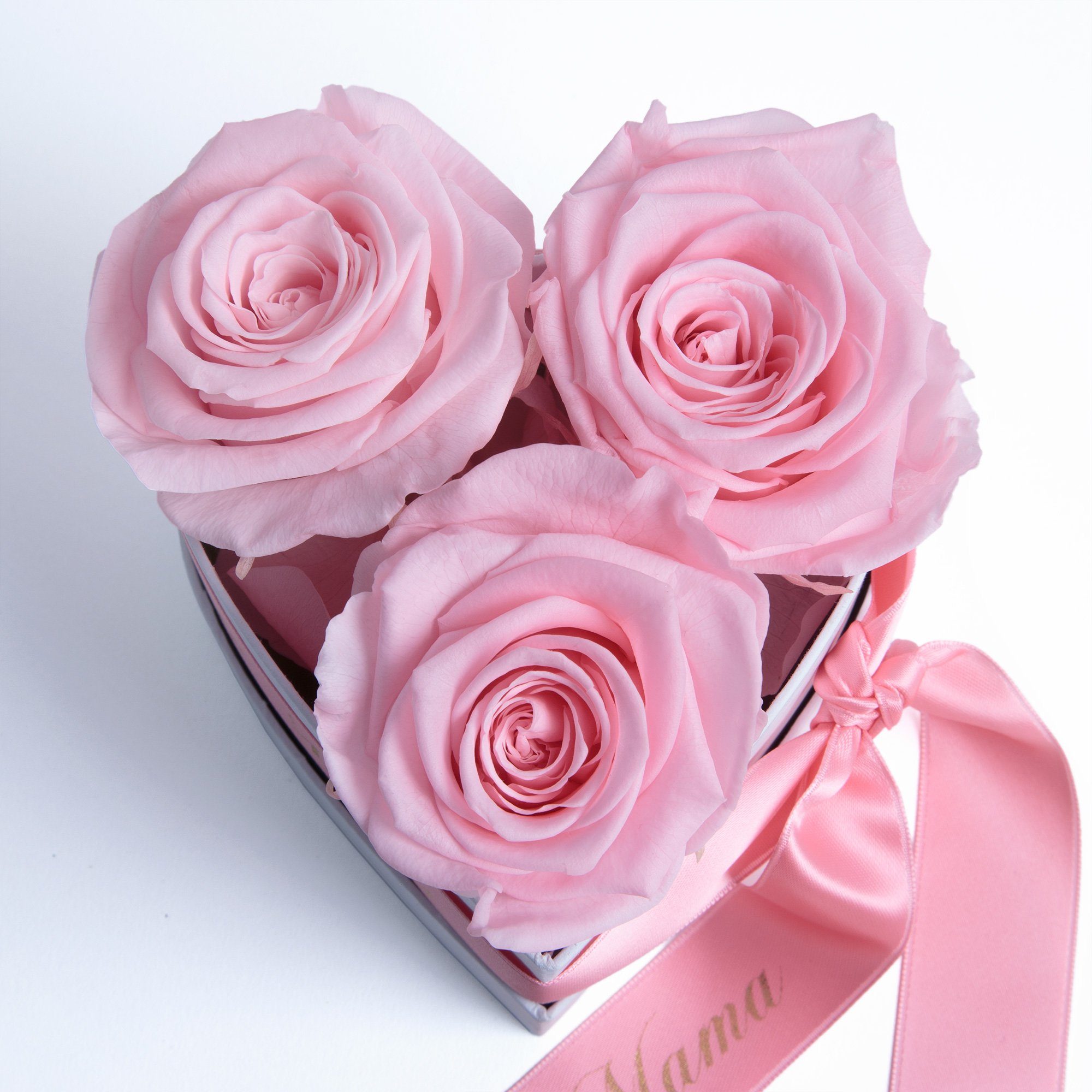 Kunstblume Rosenbox Herz 3 Infinity Rosen für die Beste Mama der Welt Geschenk Rose, ROSEMARIE SCHULZ Heidelberg, Höhe 10 cm, echte Blumen haltbar 3 Jahre, Made in Germany