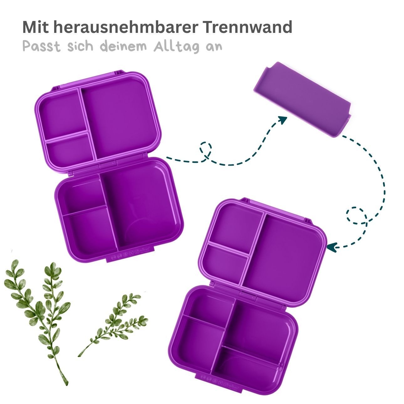 LEKKABOX Lunchbox Mini Kinder Bentobox, 3 Fächer - Brotdose Vesperdose Brotbüchse, Für feuchte Lebensmittel auslaufsicher, inkl. extra Trenner