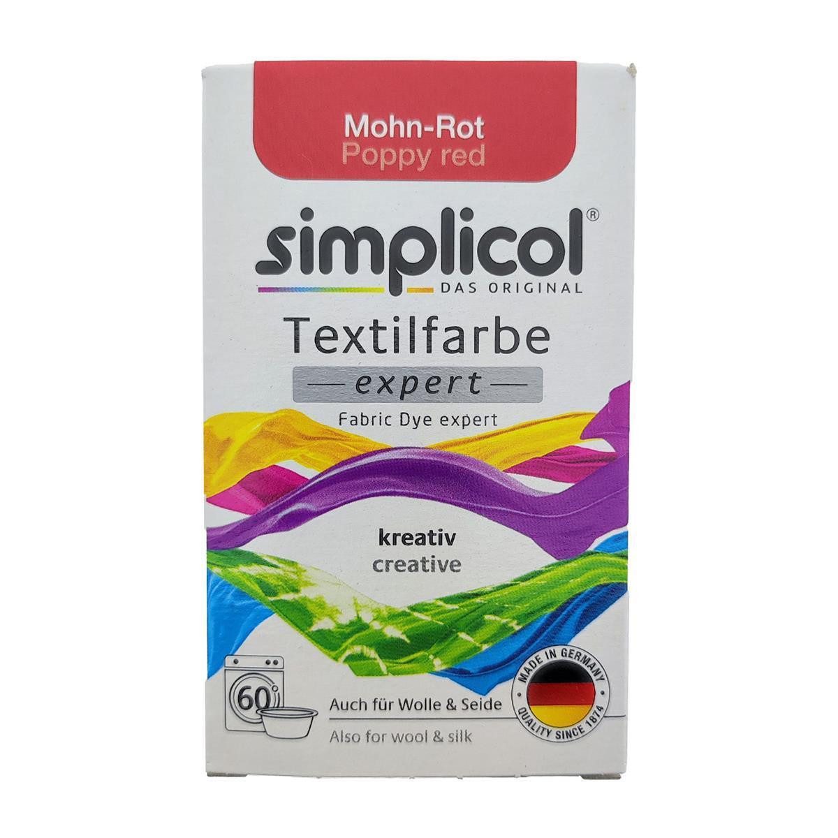 HEITMANN Textilfarbe Simplicol Textilfarbe Expert Mohn-Rot 150g, Farberneuerung Farbauffrischung Batik Textilfärbemittel