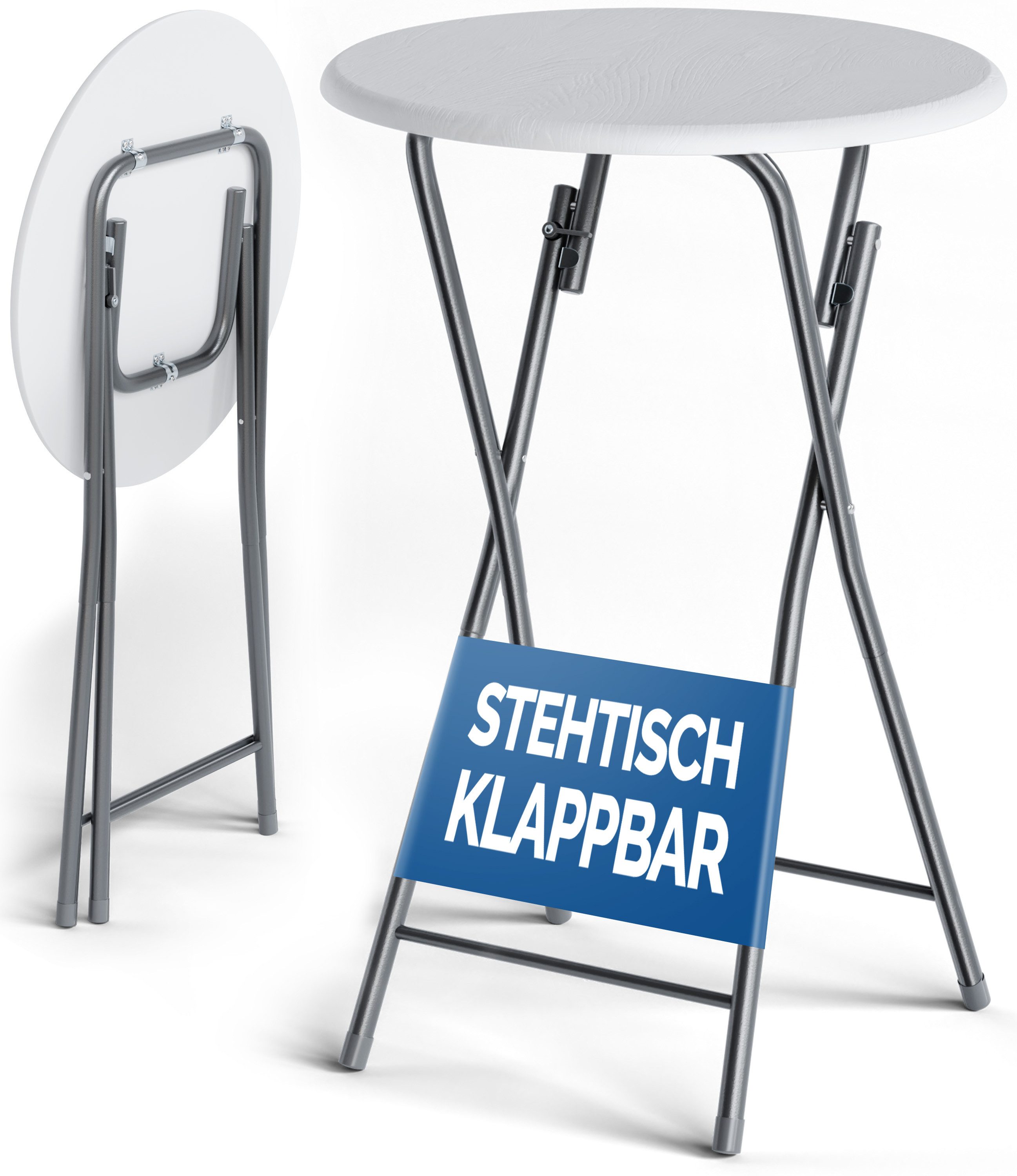 Casaria Stehtisch (1-St), Klappbar 110cm Hoch Rund Ø60cm Garten Camping Bistrotisch Partytisch