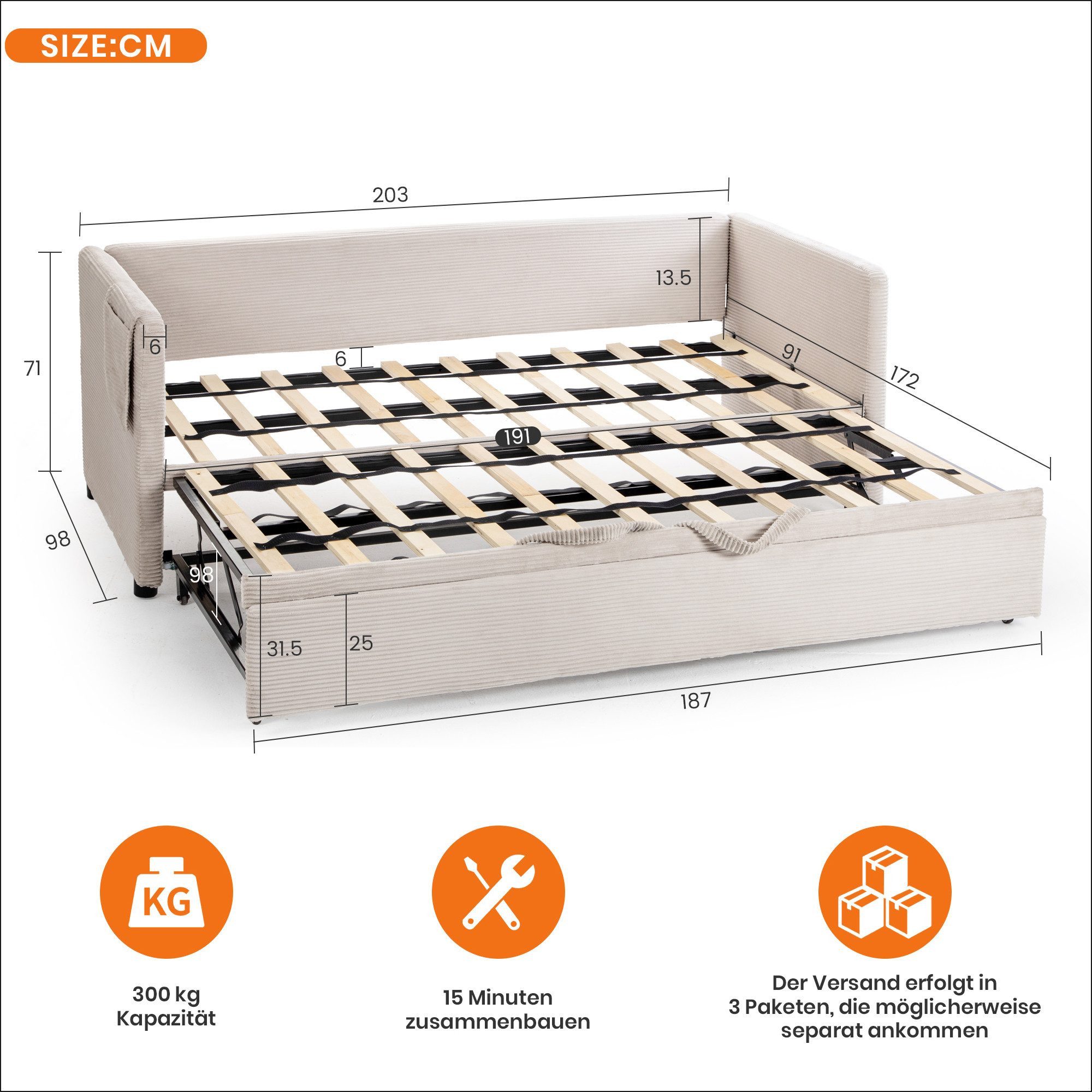 HOMYEDAMIC Schlafsofa 172 x 187 cm Schlafsofa 2-Sitzer Sofa Couch, Schlafso günstig online kaufen