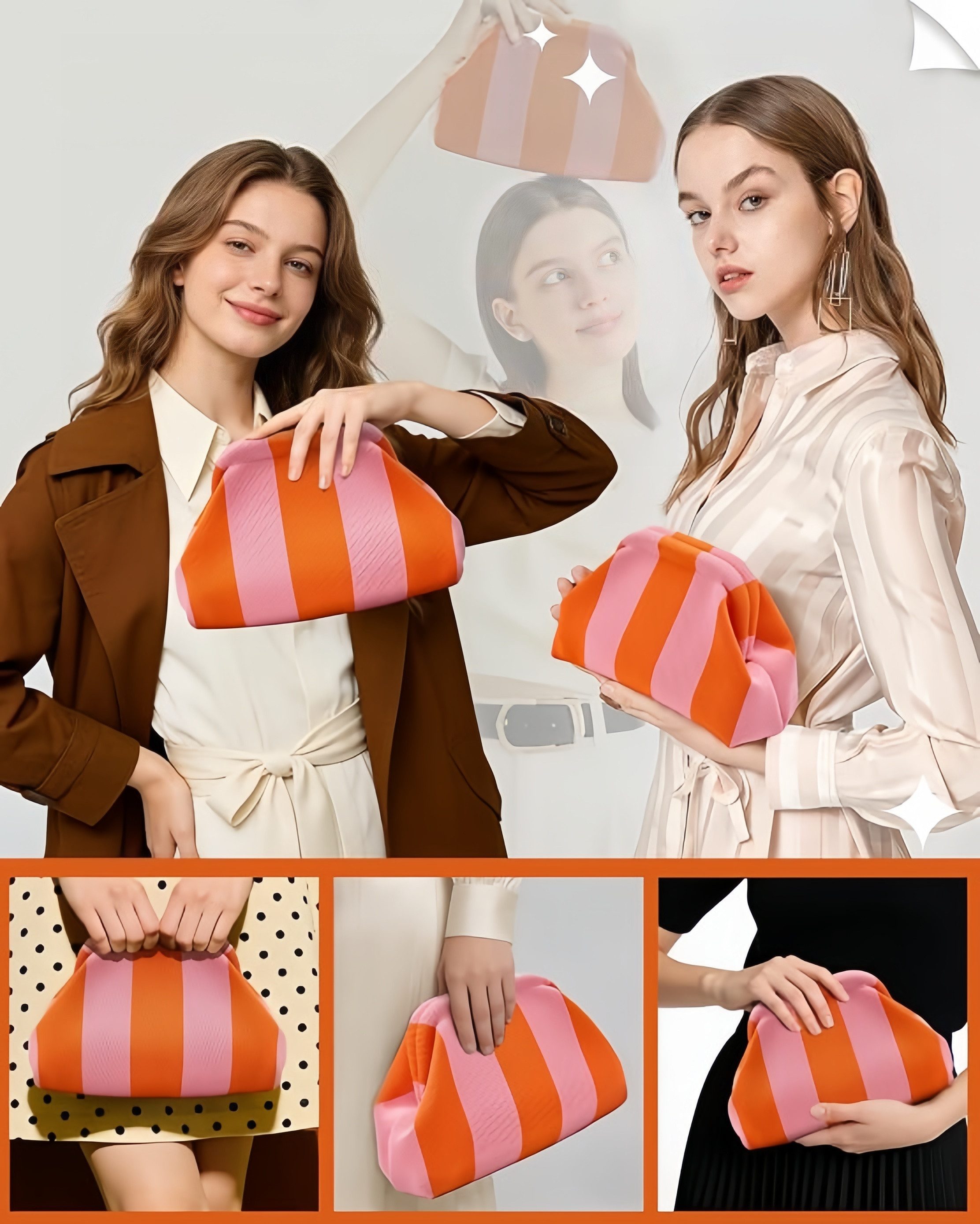 FOUORTUNATE-BEE Abendtasche Damen Clutch Stricktasche gestreift Sommer Strandtasche Urlaub, Gestrickte Damen-Handtasche für Strand, Party, Reise und Sommer – Bild 2 von 5