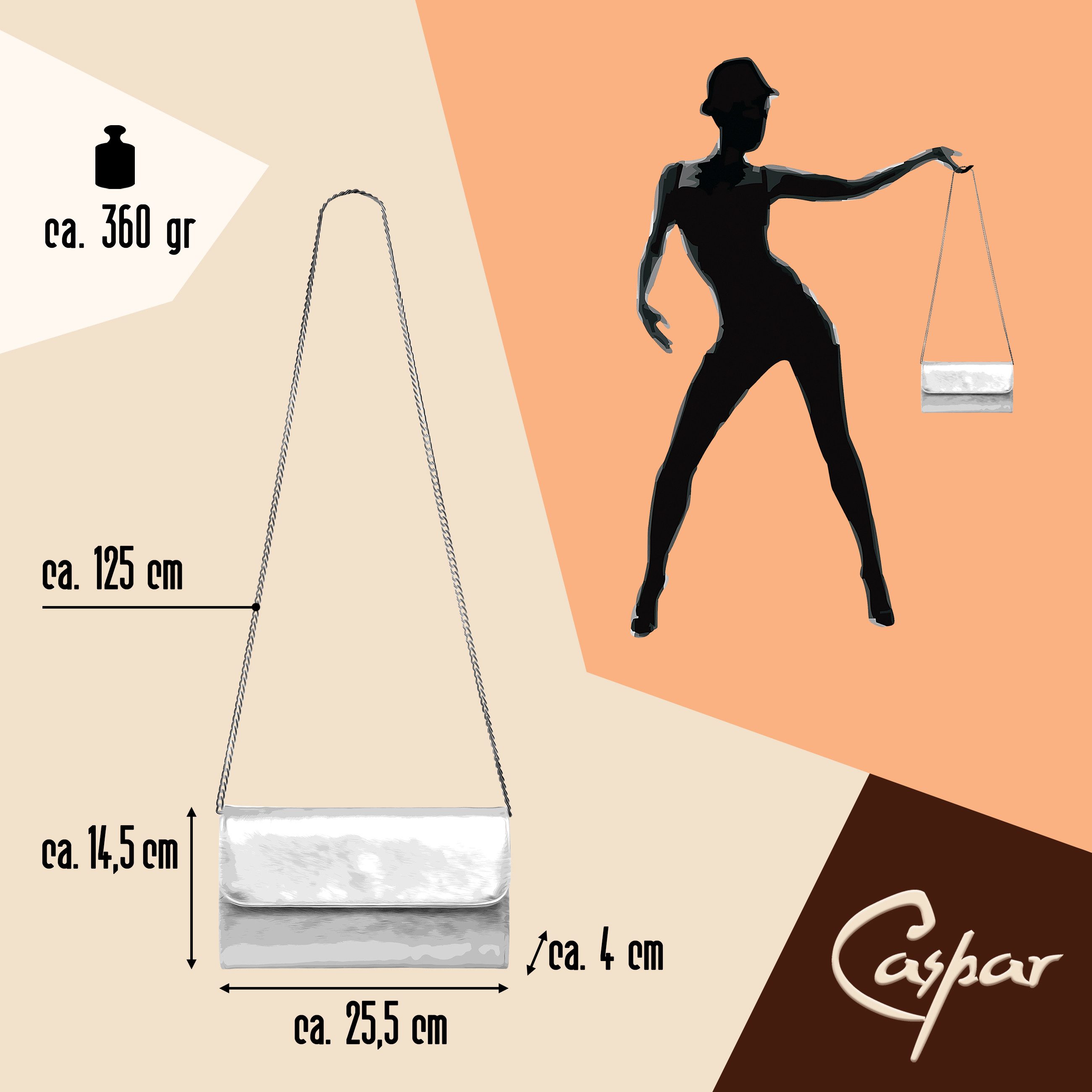 Caspar Clutch Abendtasche Metallic Leder Damen Tasche - PREMIUM LINE - Modell No.779, leicht, elegant & langlebig- 100% Echtleder - Handmade in Italy – Bild 5 von 5