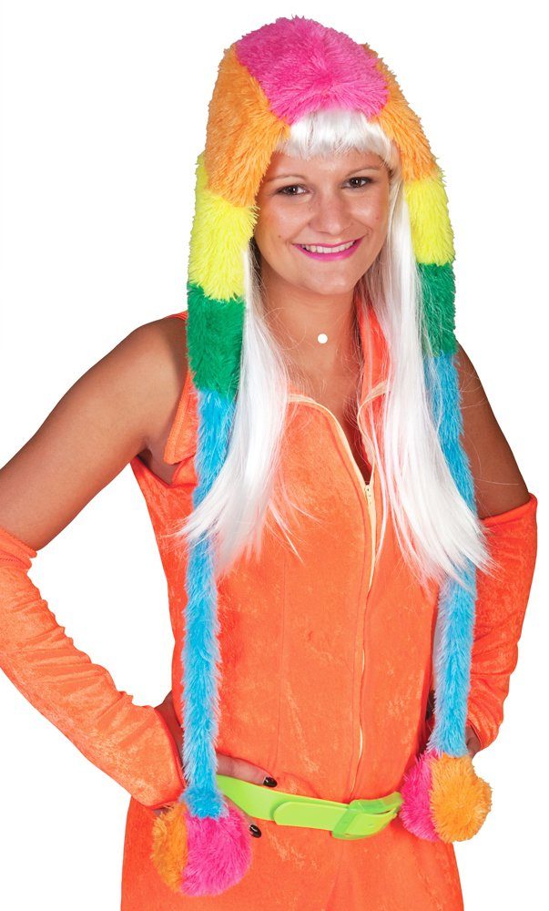 Kostüm Plüsch Mütze Rainbow zum Hippie oder Clown Kostüm