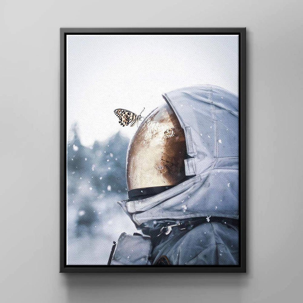 weißer blau Leinwandbild Wandbild Butterfly, Rahmen Suite Astronaut Astrona Butterfly Helm Leinwand DOTCOMCANVAS® Space Brown weiß