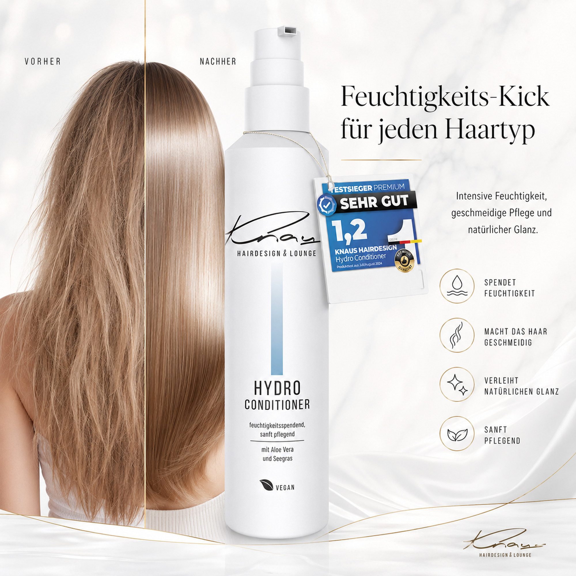 Knaus Hairdesign Haarspülung B3 HYDRO Conditioner Pflege für trockenes, strapaziertes Haar, Maximale Feuchtigkeit mit Aloe Vera & Seegras