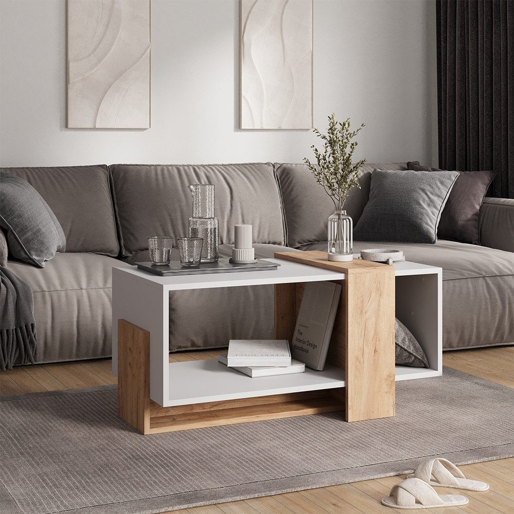 Vicco Couchtisch Aven, Weiß/Goldkraft Eiche, 91.8 x 49 cm günstig online kaufen