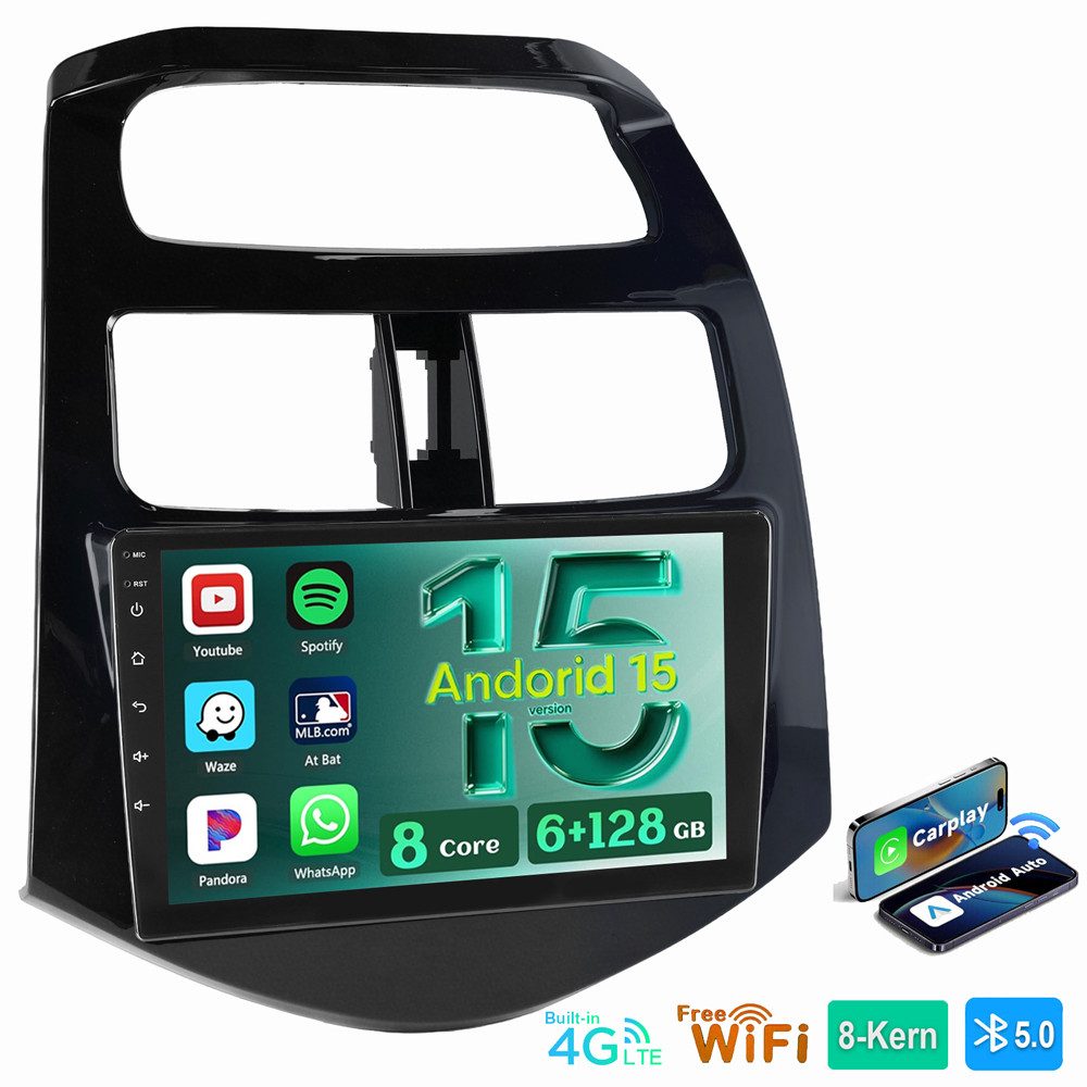 ESSGOO Für Chevrolet Spark 2010-2014 6+128G 4G LTE NAVI RDS 8-Kern Autoradio (Digitalradio (DAB), RDS, FM, AM)