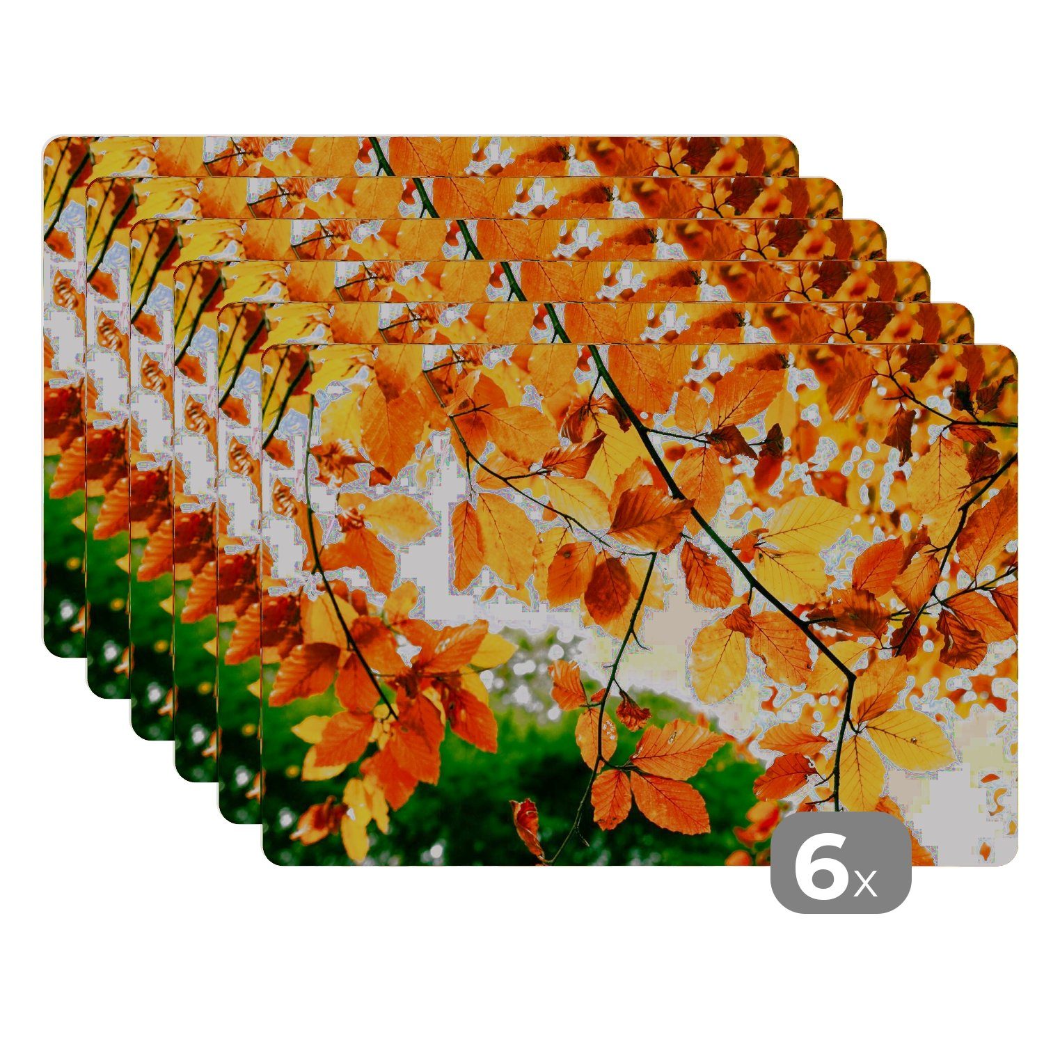 MuchoWow Platzset Herbstblätter - Baum - Rustikal, (6-St), Platzsets, Tischset, Abwaschbar, Tischsets, Platzdeckchen