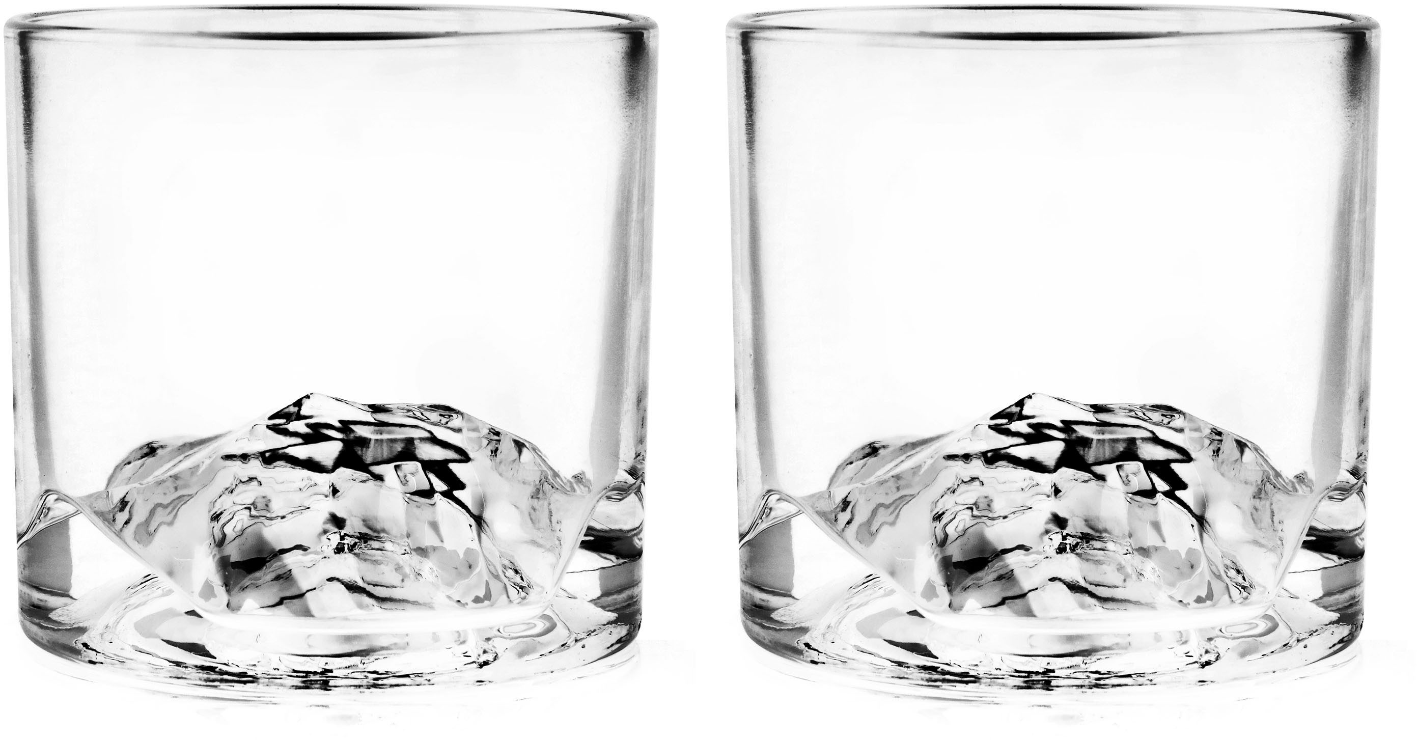 LIITON Whiskyglas Mt. Blanc, Kristallglas, dicker Glasboden als Bergmotiv, 2-teilig