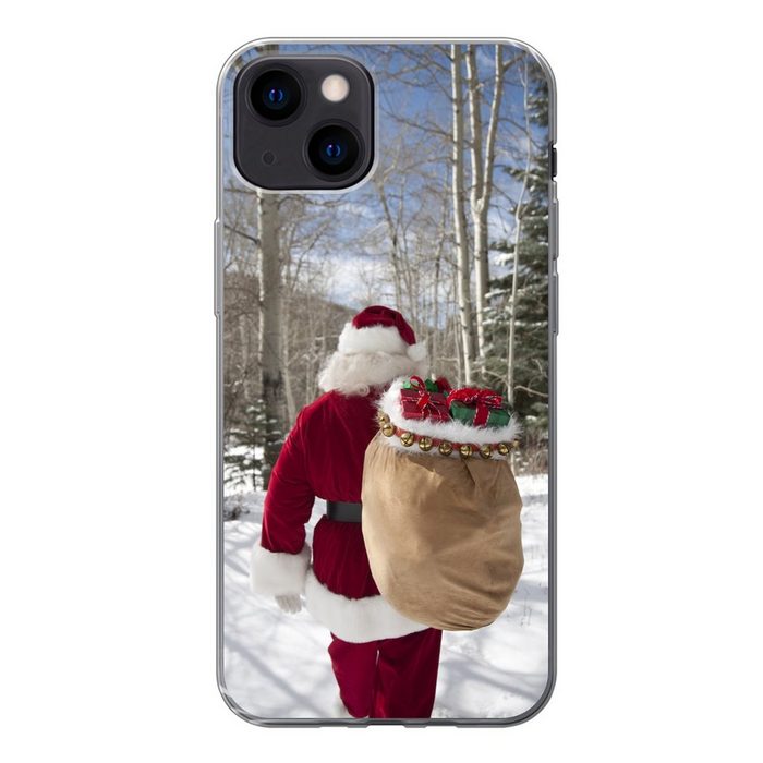 MuchoWow Handyhülle Der Weihnachtsmann geht mit einem Sack voller Weihnachtsgeschenke Handyhülle Apple iPhone 13 Smartphone-Bumper Print Handy