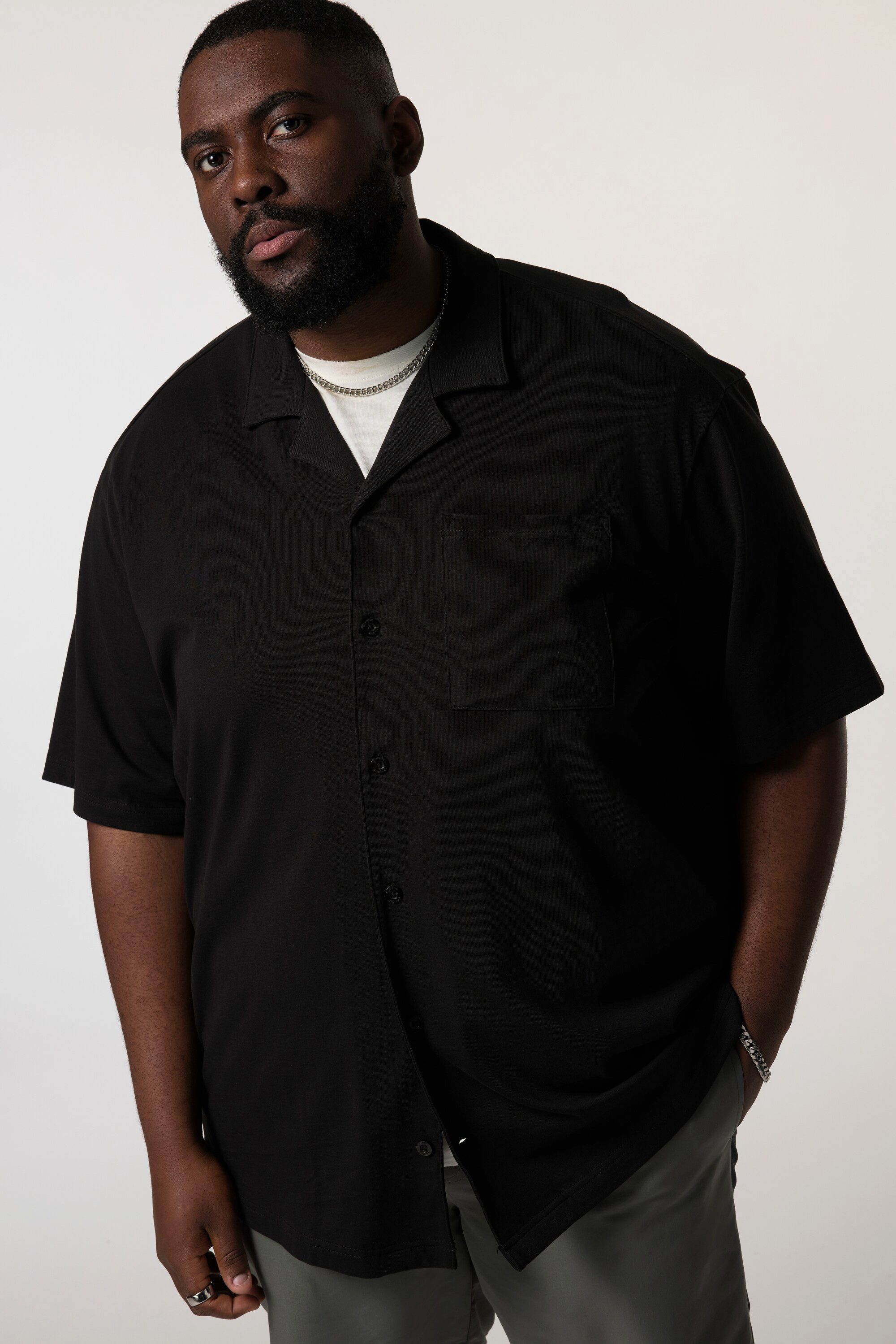 STHUGE Kurzarmhemd Jerseyhemd Halbarm Kuba-Kragen