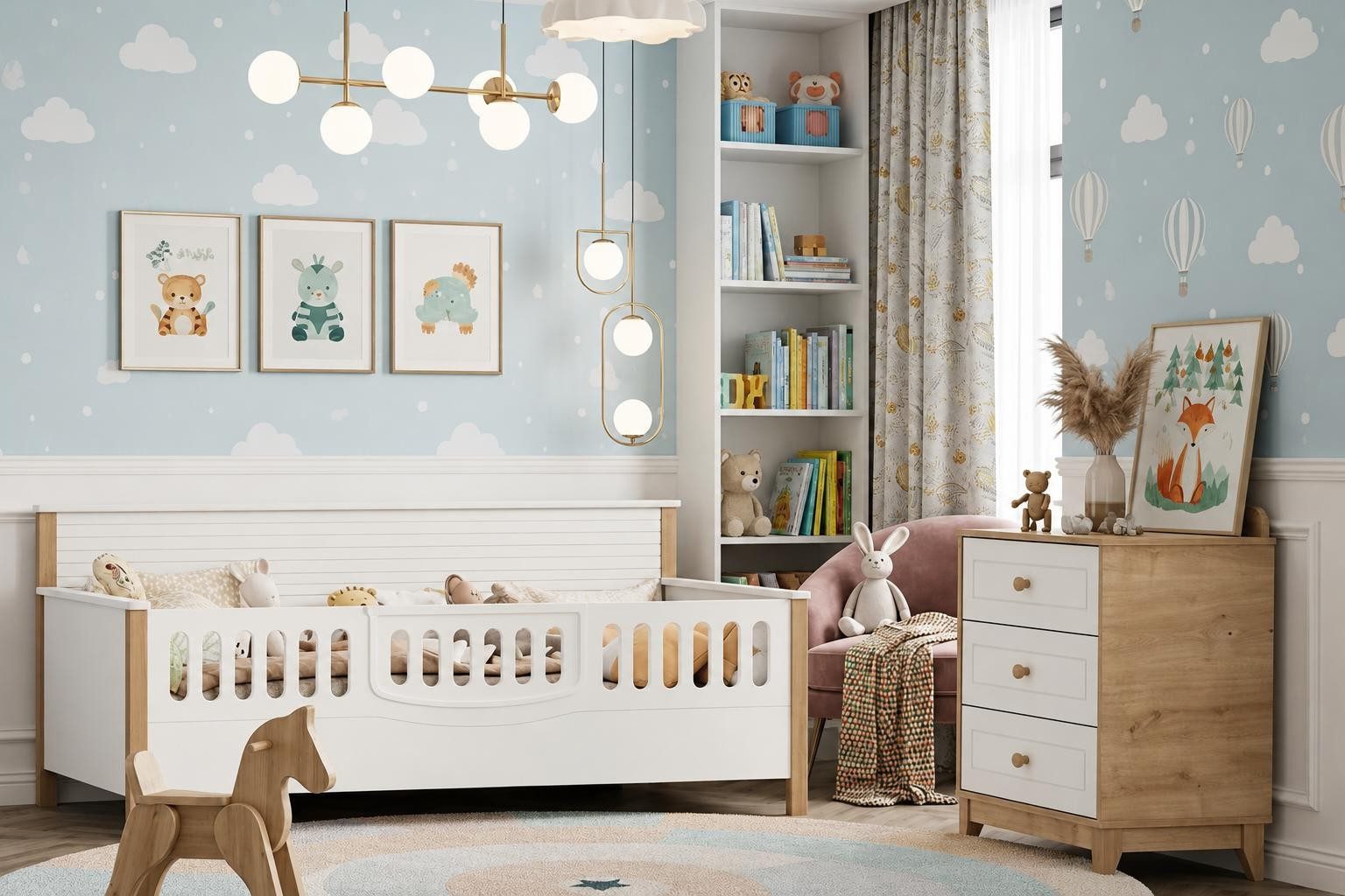 Xlmoebel Kinderbett Modernes skandinavisches Kinderzimmer Set mit Bett und Kommode (Kinderzimmer Set, 2-tlg., Kinderzimmer Set), Made in Europa