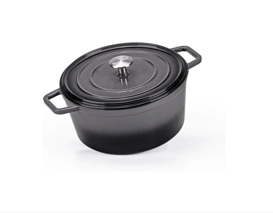Berndes Schmortopf Bräter 26 cm rund Gusseisen schwarz/grau, Gusseisen