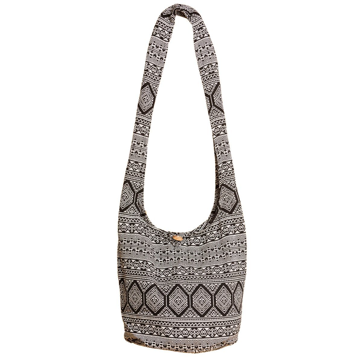PANASIAM Strandtasche Schulterbeutel in gewebten Designs aus 100 % Baumwolle Umhängetasche, In 2 Größen Beuteltasche auch als Wickeltasche und Handtasche geeignet schwarz weiß