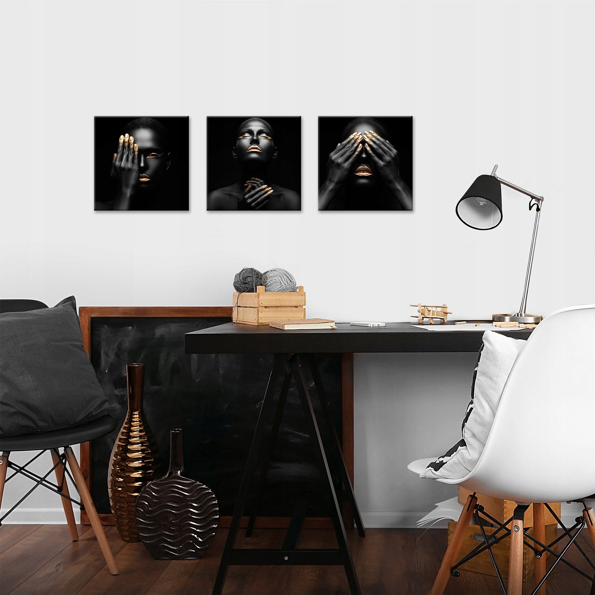Wallarena Leinwandbild Frau Schwarz Wandbild 3 Teile SET XXL Wandbilder Lei günstig online kaufen