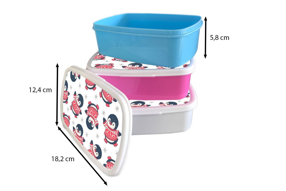 Brotdose, Brotbox Mädchen und - Erwachsene, für Sterne, Muster Kinder Pinguin Jungs - Lunchbox und Kunststoff, für (2-tlg), MuchoWow weiß