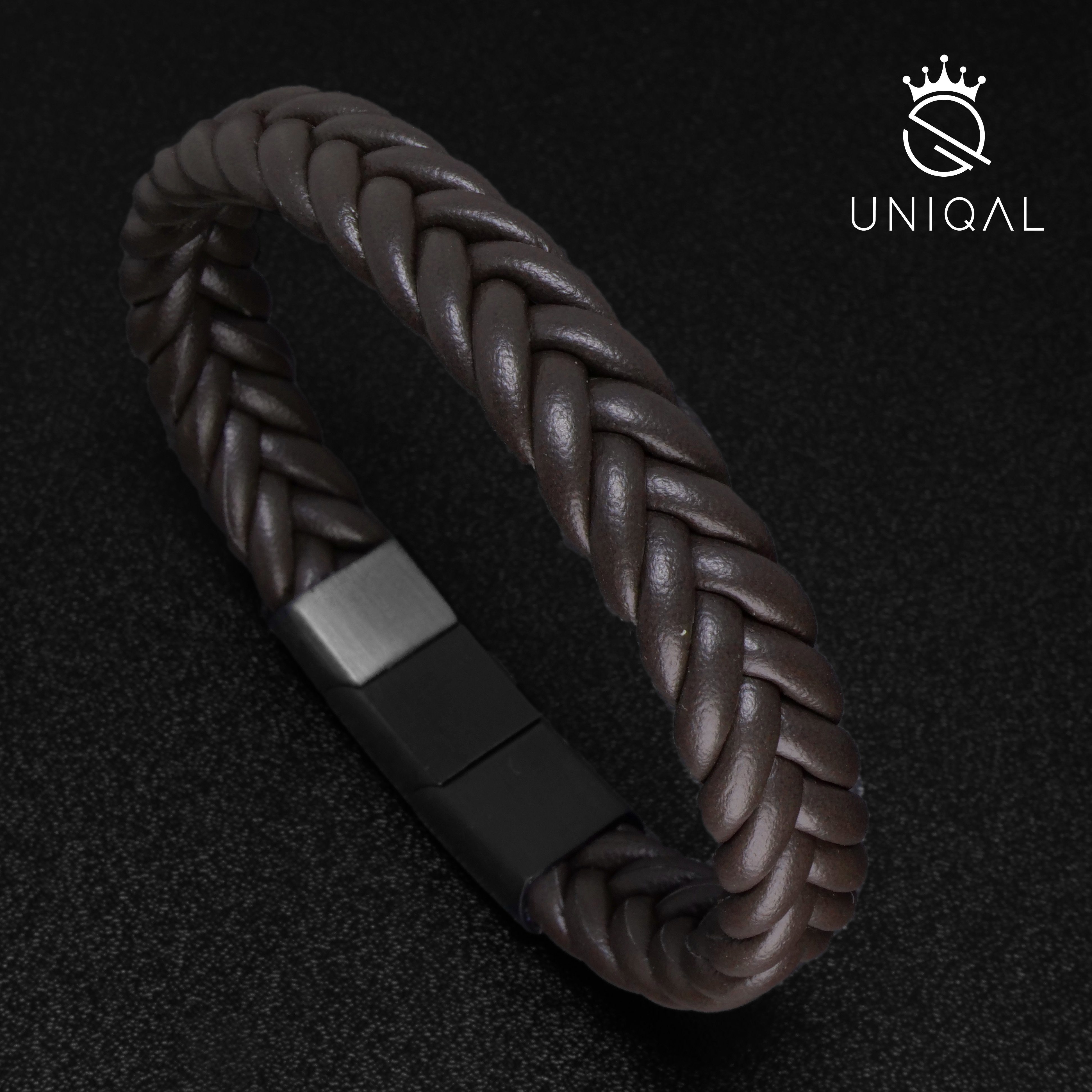 UNIQAL.de Lederarmband Lederarmband Herren Style, Schwarz Echtleder, geflochten, Casual handgefertigt) Geflochten "BRAID" (Edelstahl