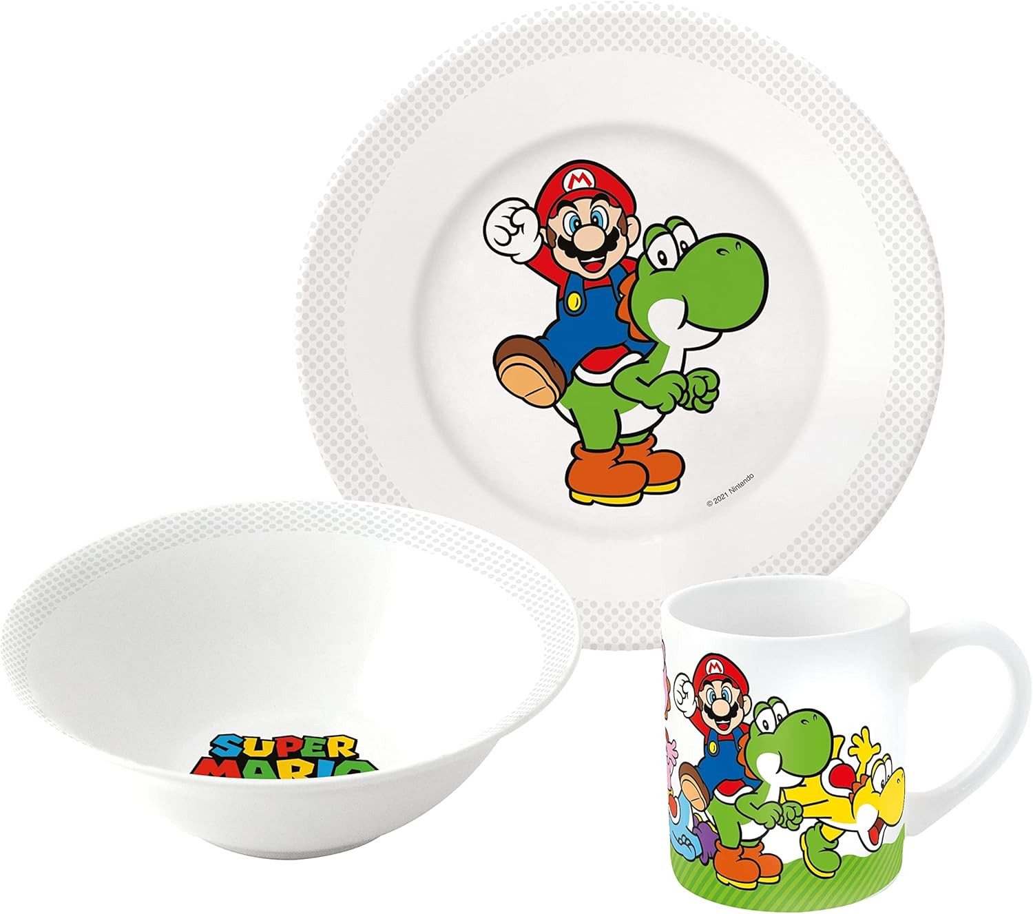 Nintendo Tasse Nintendo Super Mario Frühstücksset (Schale, Tasse, Teller), Keramik