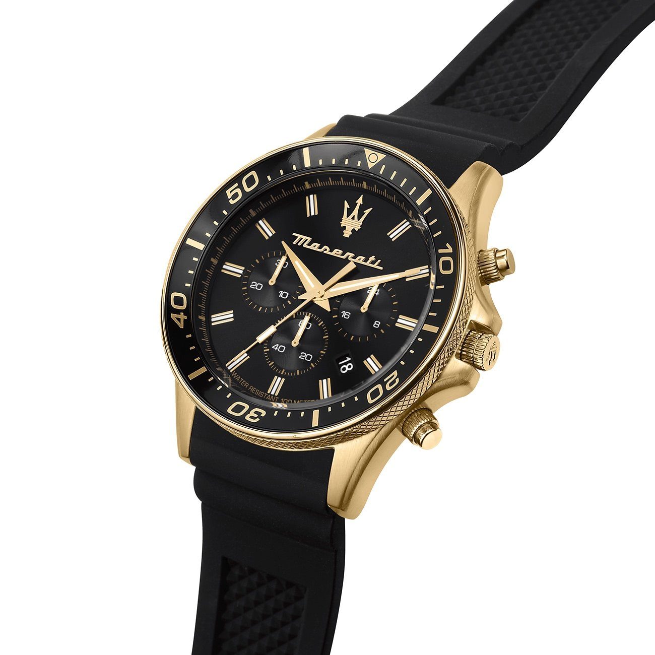 MASERATI Chronograph Maserati Herren Uhr Chronograph, (Chronograph), Herrenuhr rund, groß (ca. 44mm) Silikonarmband, Made-In Italy