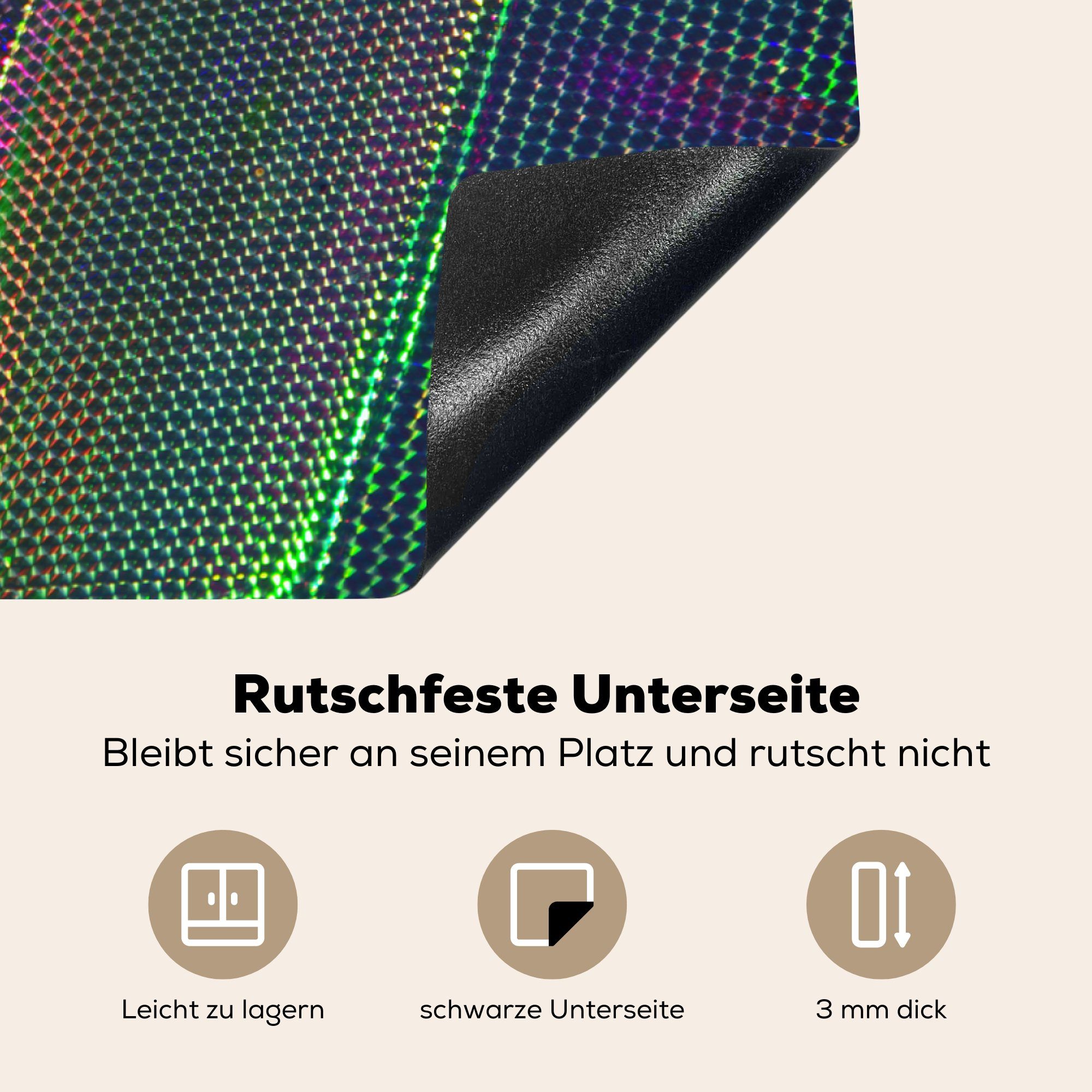 Induktionskochfeld Schutz Vinyl, auf (1 die Herdblende-/Abdeckplatte Oberfläche, cm, küche, Ceranfeldabdeckung tlg), für 81x52 Regenbogenlicht MuchoWow silberner