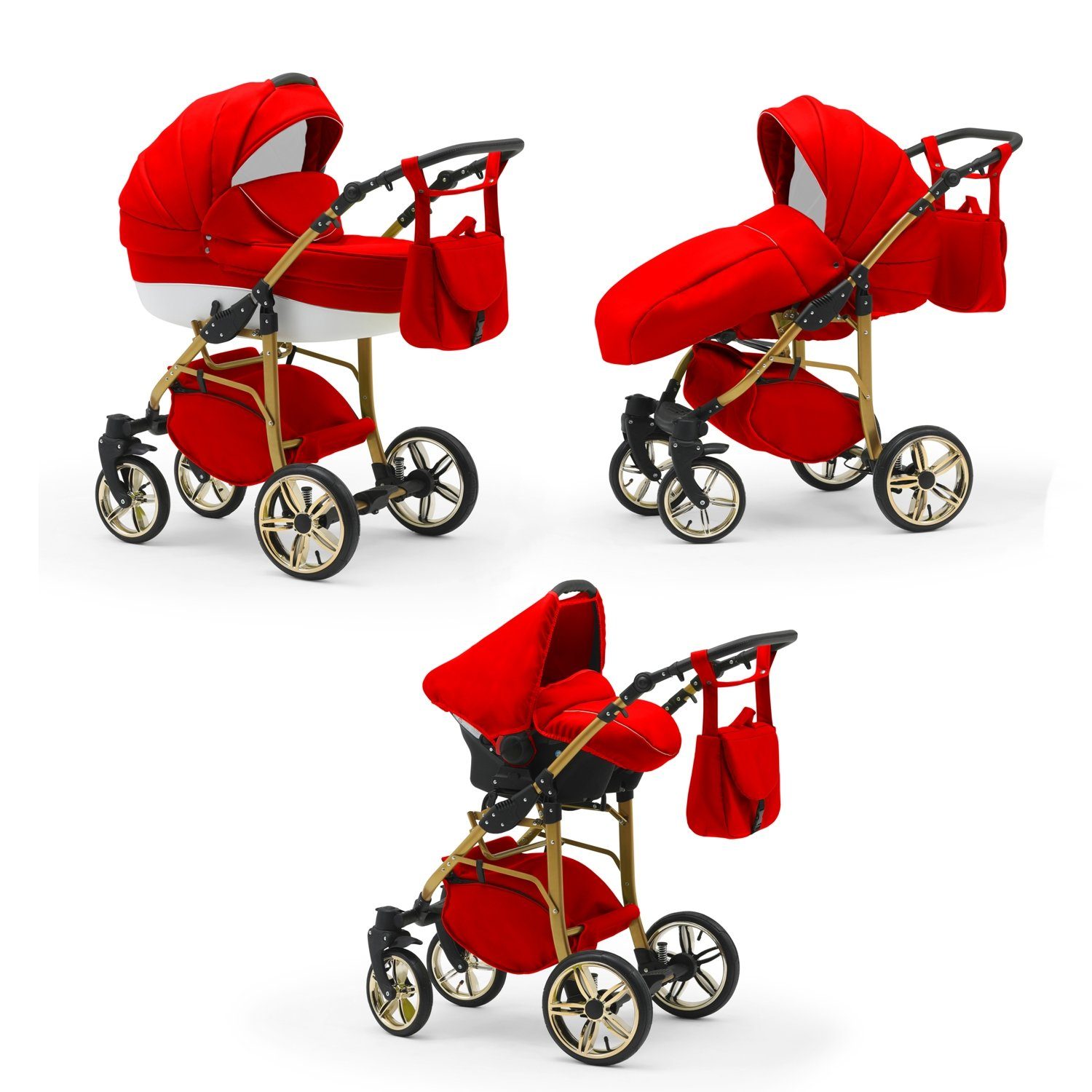 babies-on-wheels Teile 16 Kinderwagen-Set Rot-Weiß 1 46 Farben ECO in - in Kombi-Kinderwagen - 3 Gold Cosmo