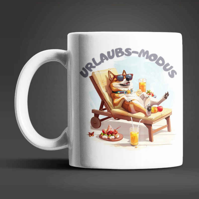 WS-Trend Tasse Hund Urlaubs-Modus lustige Keramik Kaffeetasse Teetasse, Keramik