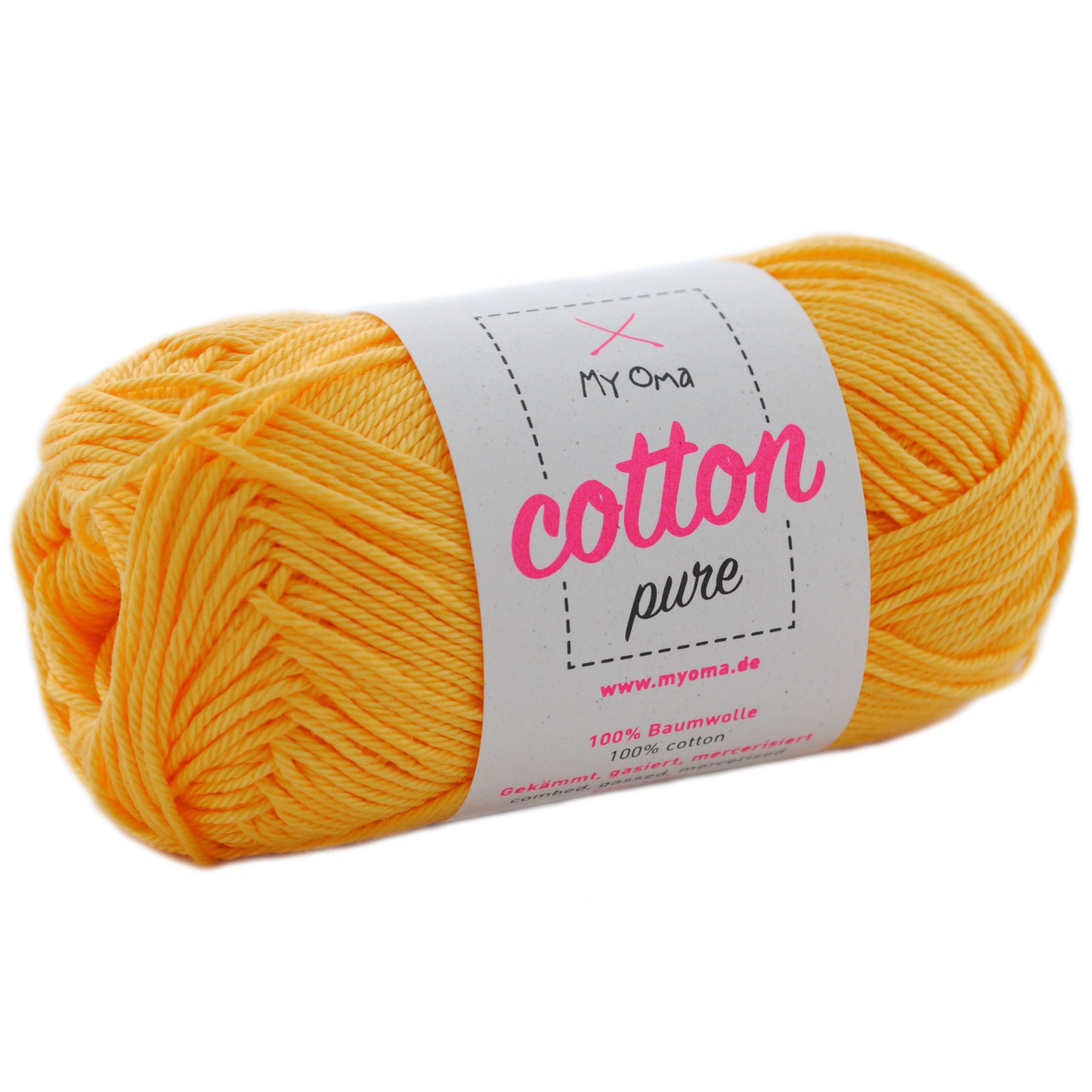 MyOma Baumwolle Cotton pure - Strick- und Häkelwolle, 125,00 m (50g, 1-St., zum Stricken und Häkeln, Wolle zum Handarbeiten, reine Baumwolle), in 32 Farben, 50g, Lauflänge 125m; Nadelstärke: 2,2-3,5mm; 4-fädig