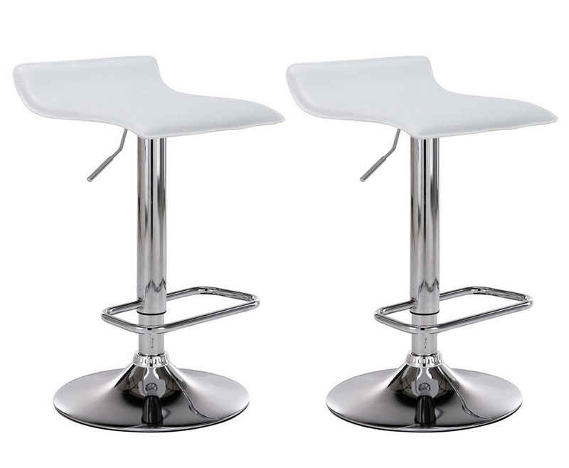 TPFLiving Barhocker Dynasty (Set, 2 St., mit Fußstütze - Barstuhl höhenverstellbar - Hocker für Theke & Küche), 360° drehbar - chromfarbener Stahl - Sitzfläche: Kunstleder Weiß