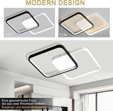 ZMH LED Deckenleuchte Schwarz-weiß Modern Wohnzimmerlampe für Schlafzimmer, LED fest integriert, 3000-6000k, Stufenloses Dimmen, Anwendungsbereich, Modernes Design