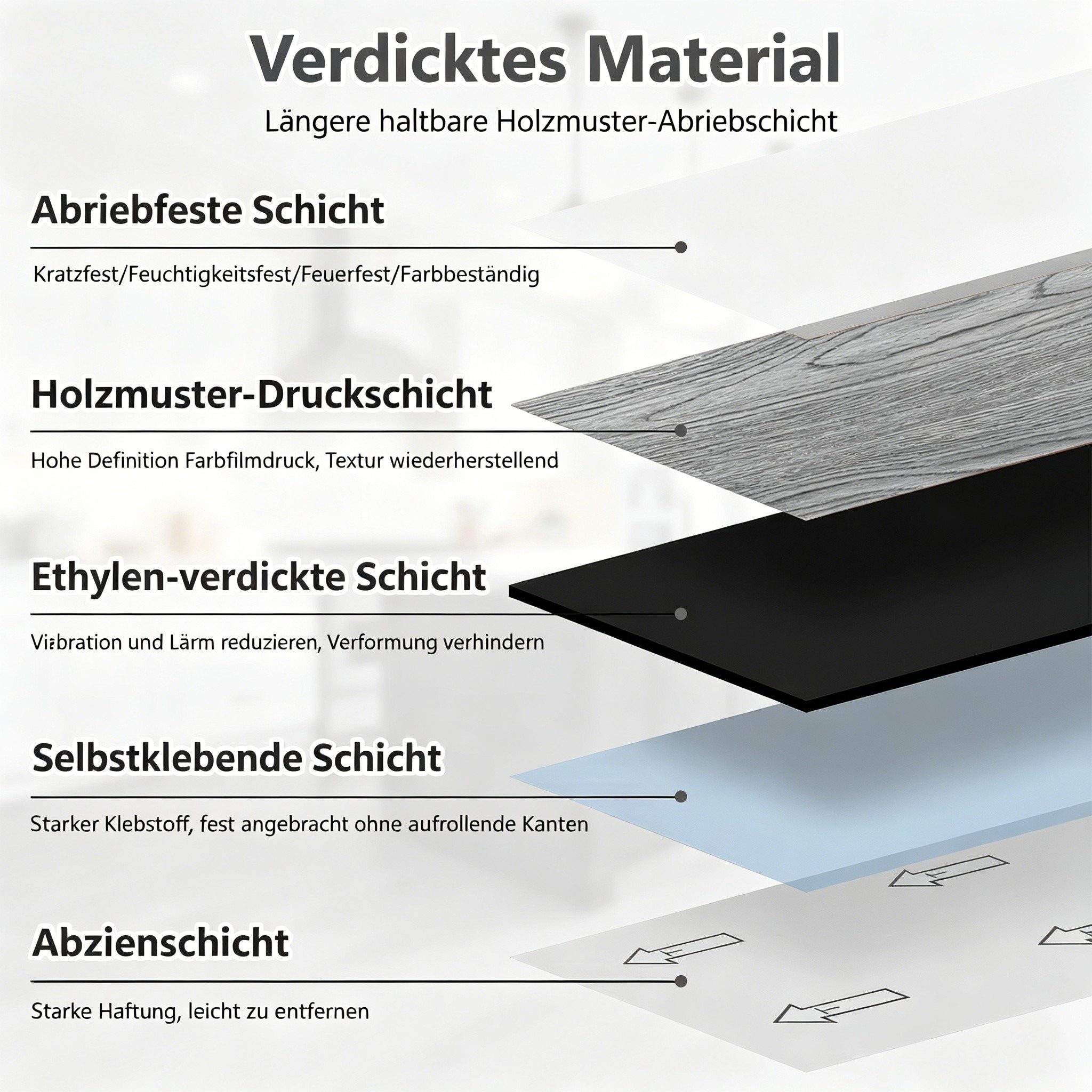 BlingBin Vinylboden Klebevinyl in Holzoptik, selbstklebender Vinylboden, 36 Dielen für 5m², Verschleißfest, Wasserabweisend, PVC, 1er Set, 36tlg, 91,4 x 15,24 cm, 2 mm, Vinyl Bodenbelag, einfache Verlegung