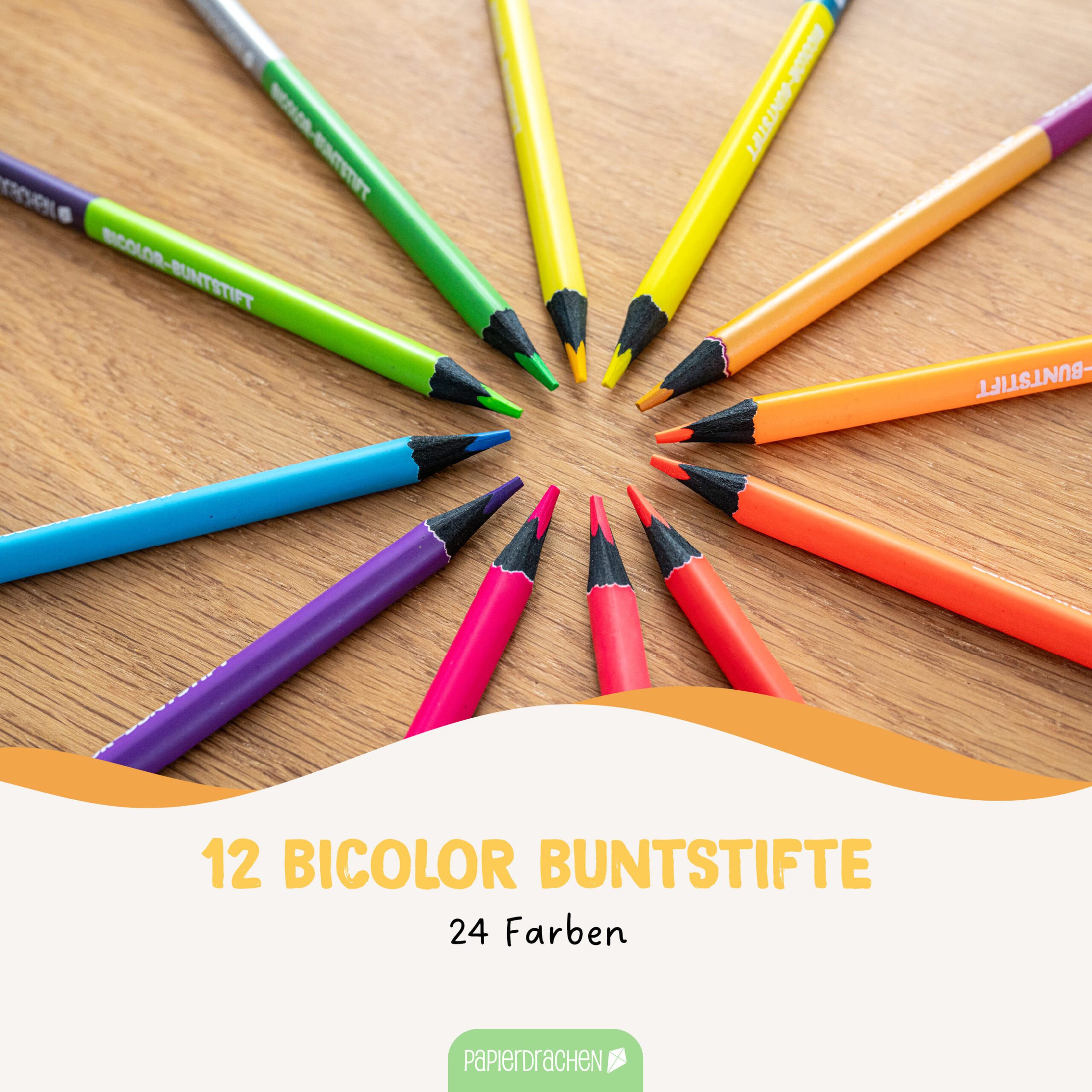 PAPIERDRACHEN Buntstift 12 Bicolor Buntstifte Metallic und Neon – Bild 2 von 5