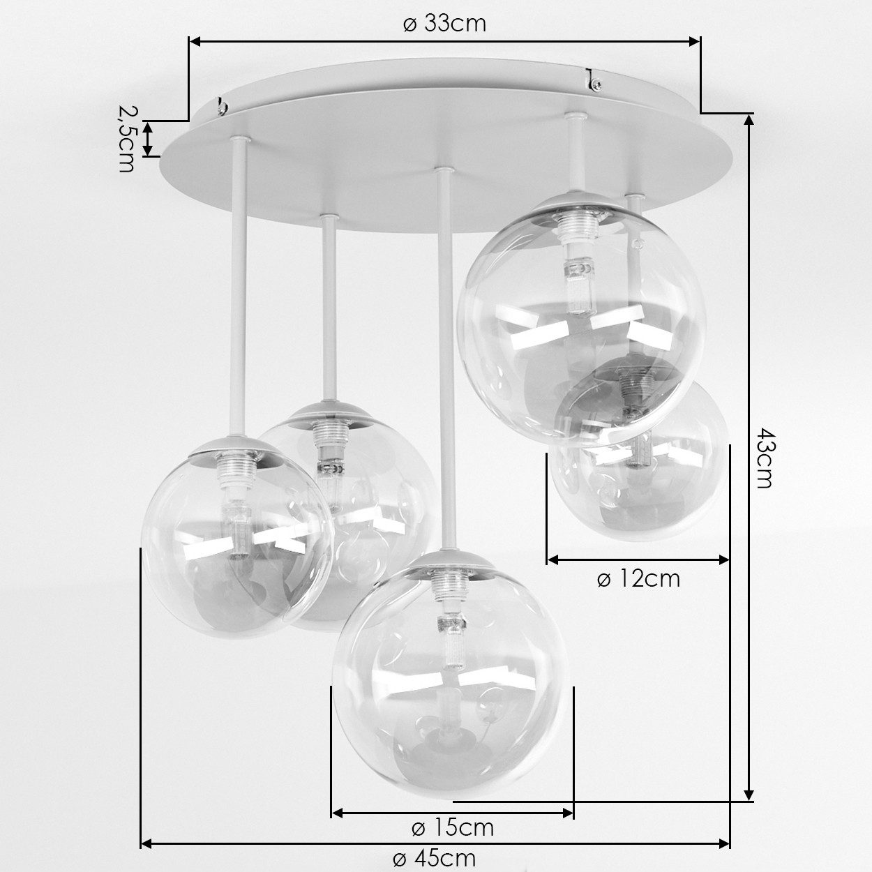 hofstein Deckenleuchte Deckenlampe aus Metall/Glas in Sandfarben/Weiß/Rauchfarben, moderne Deckenleuchte im Retro/Vintage-Design, 5 x G9 – Bild 4 von 5