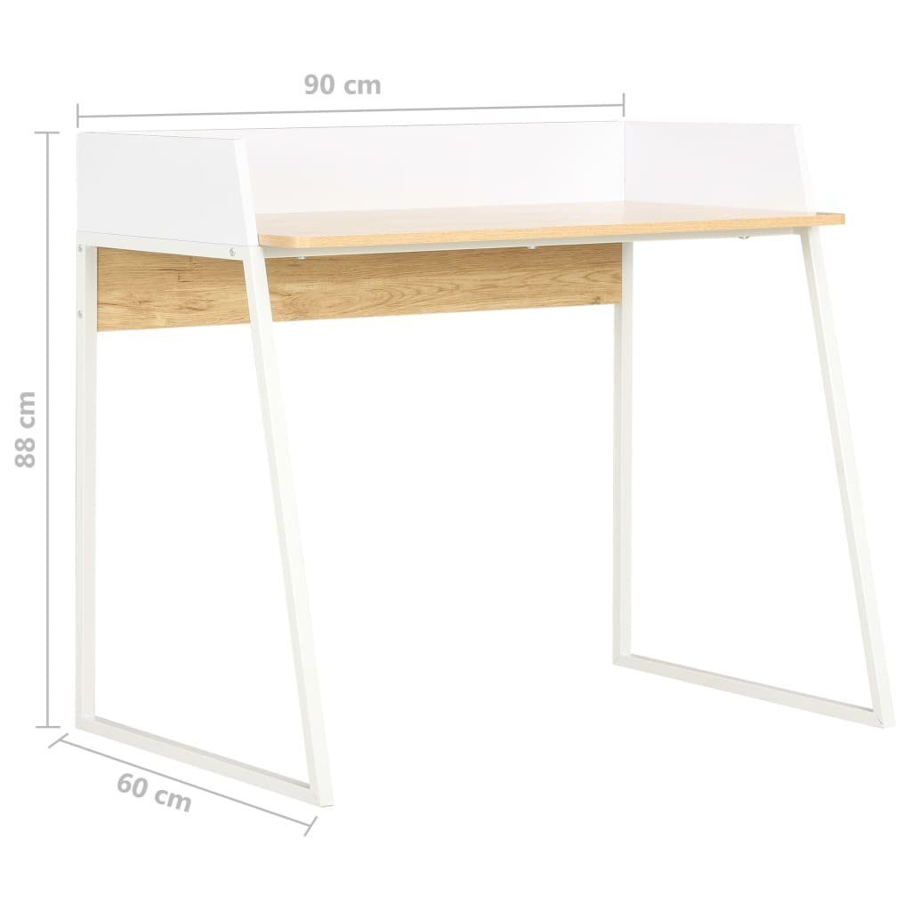 und Eiche Schreibtisch 90x60x88 cm Weiß furnicato