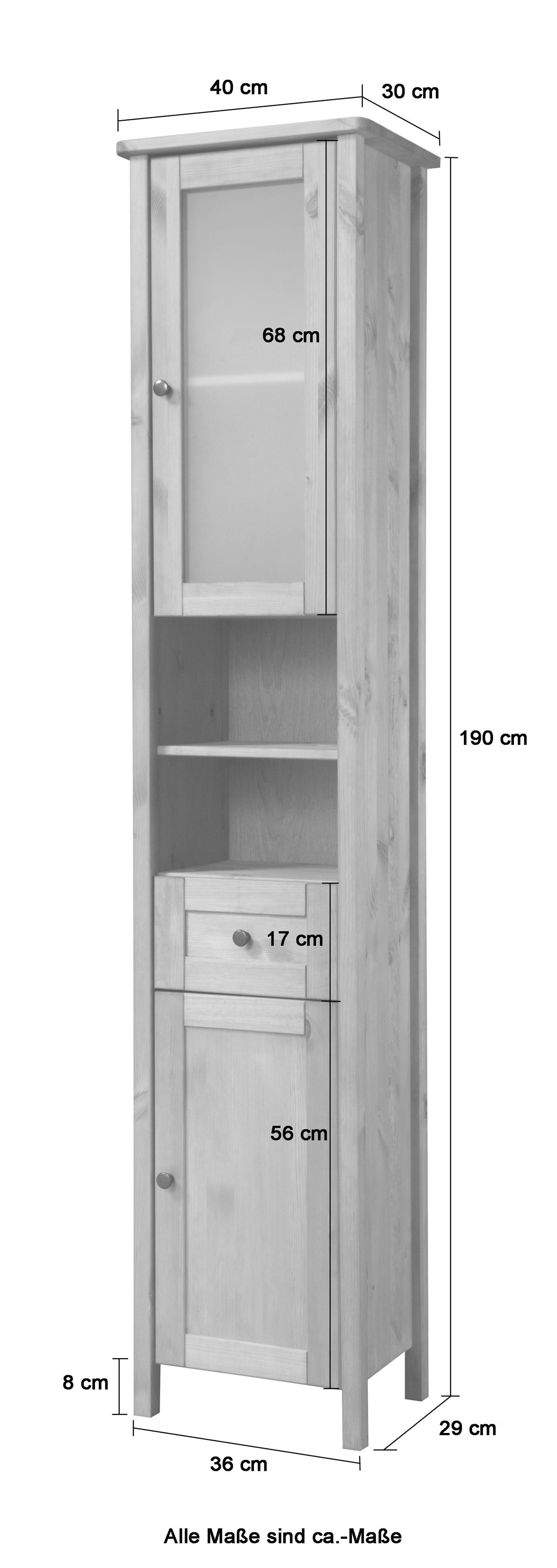 Breite welltime Landhaus-Stil, 40 im Hochschrank Badmöbel cm, aus weiß Sylt Massivholz