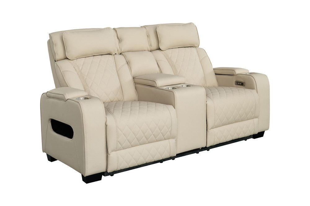 riess-ambiente TV-Sessel HOLLYWOOD beige/schwarz - Elektrisch Verstellbar, mit Getränkehalter (Einzelartikel, 1-St), Kinositze aus Kunstleder m. Relaxfunktion - ideal f. Wohn- & TV-Zimmer