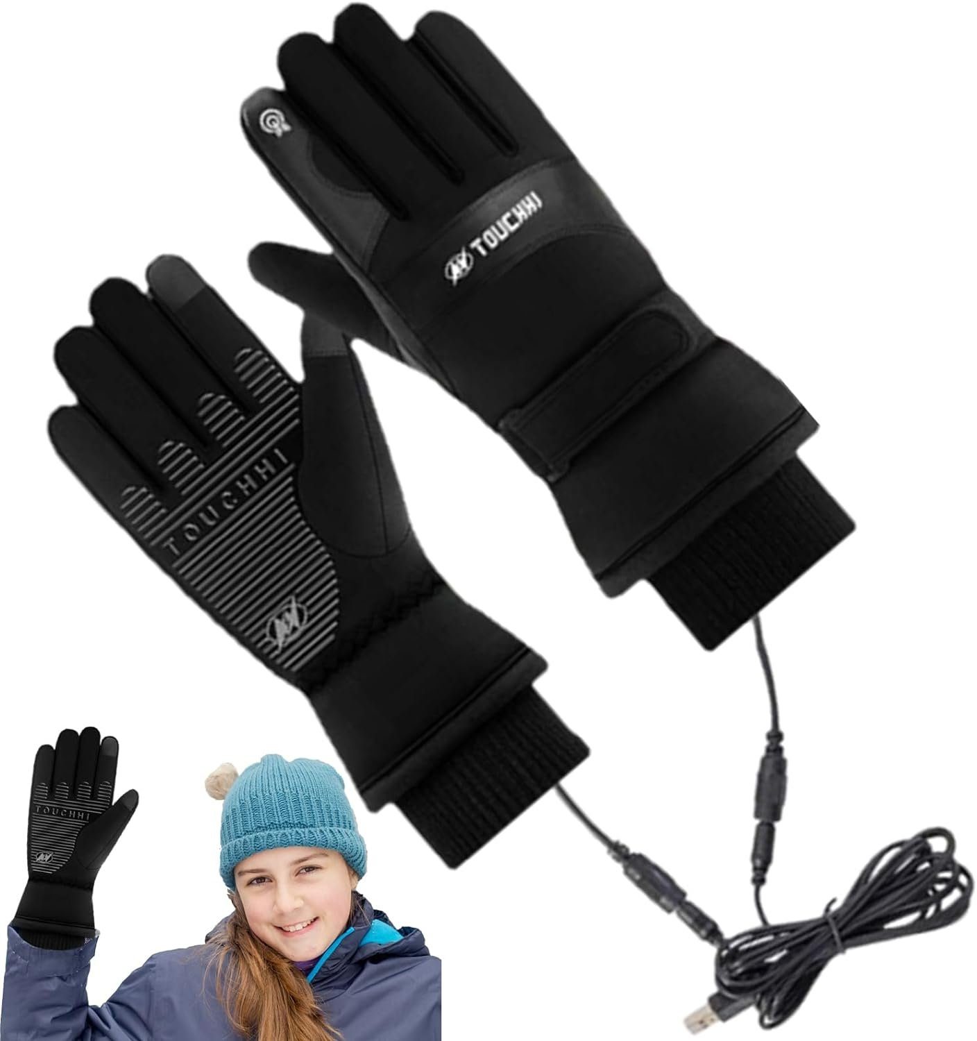 götäzer Fahrradhandschuhe USB Touchscreen Winter Elektrischer Heizhandschuh Mit elastischen Handgelenksringen, zum Wandern, Klettern, Angeln
